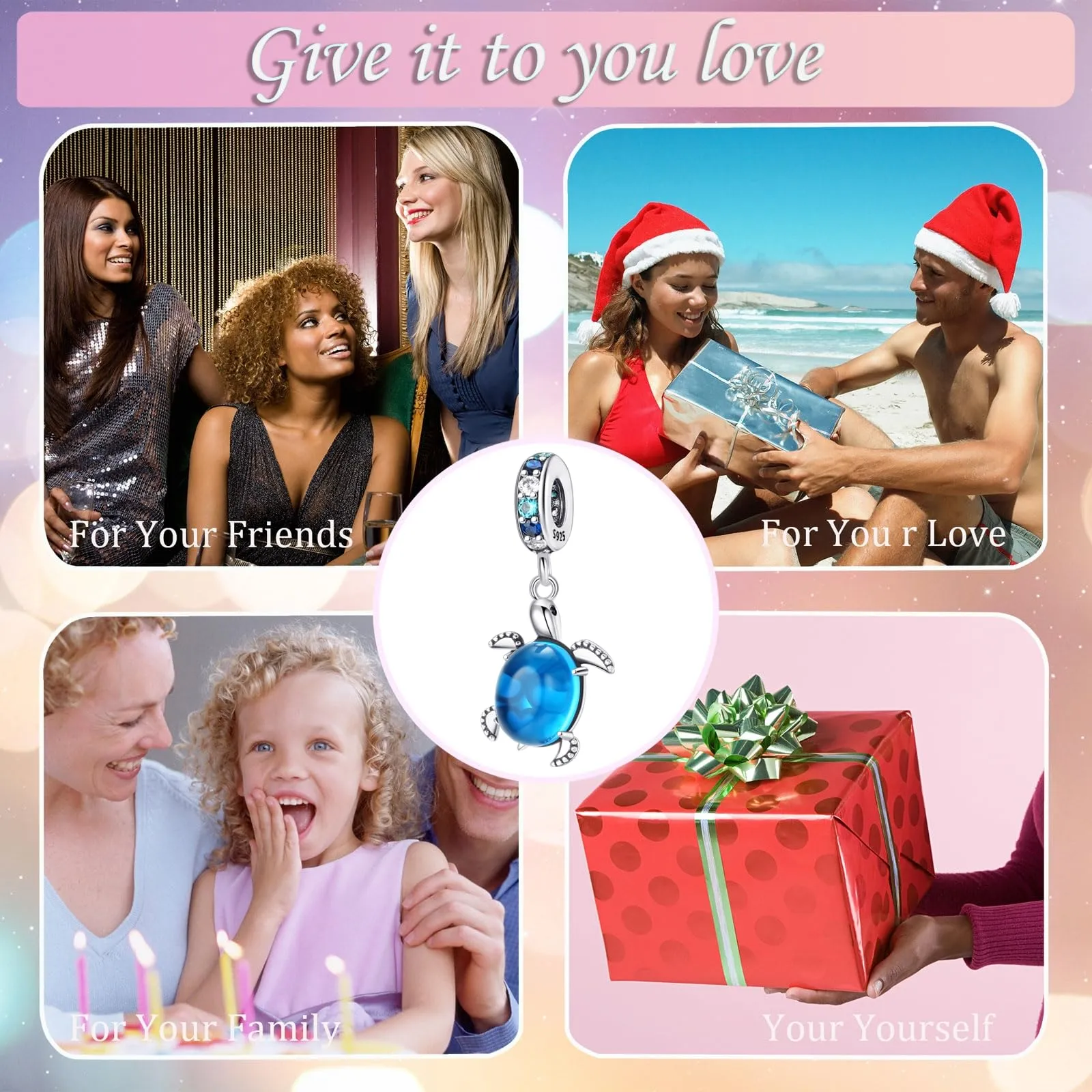 Symretie Bead Charm Ciondolo Argento Sterling 925 con Cubic Zirconia per Pandora e Braccialetti Europei - immagine 7