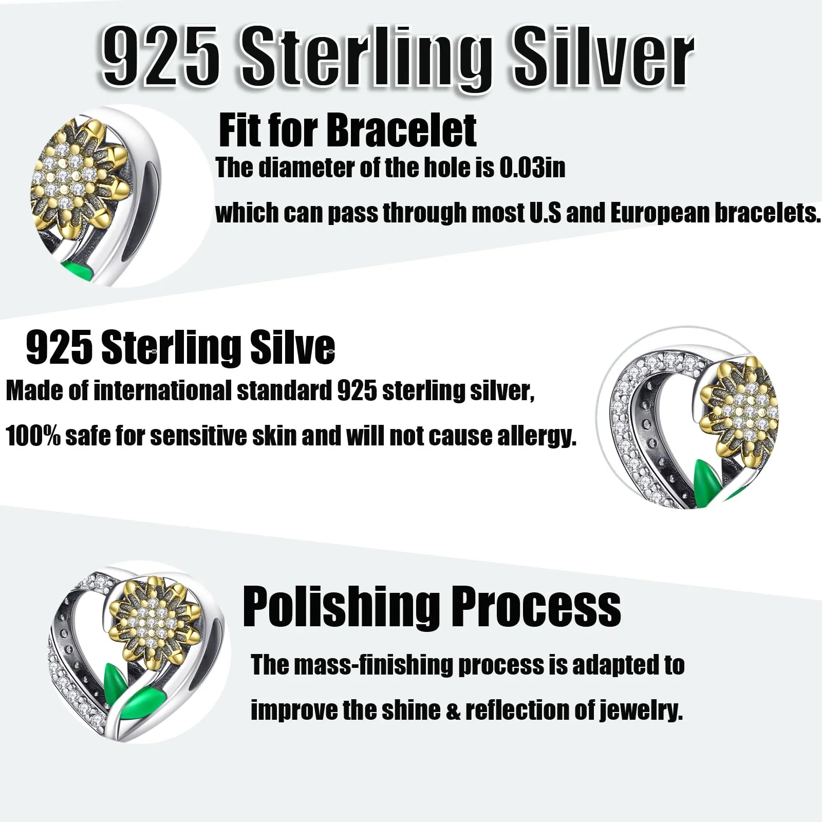 Symretie Bead Charm Ciondolo Argento Sterling 925 con Cubic Zirconia per Braccialetti Pandora e Collane Europee - immagine 4