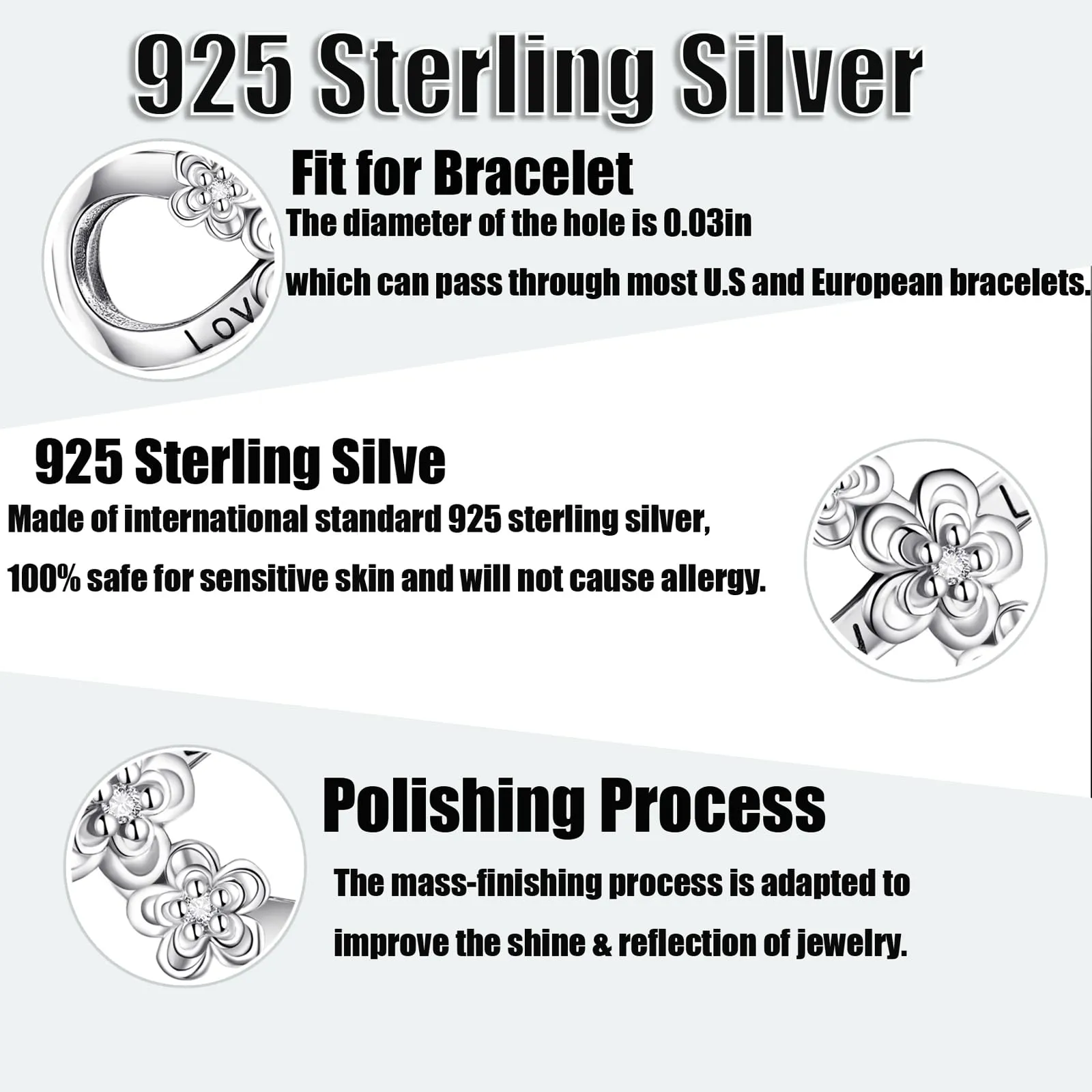 Symretie Bead Charm Ciondolo Argento Sterling 925 con Cubic Zirconia per Braccialetti e Collane Europei - immagine 3