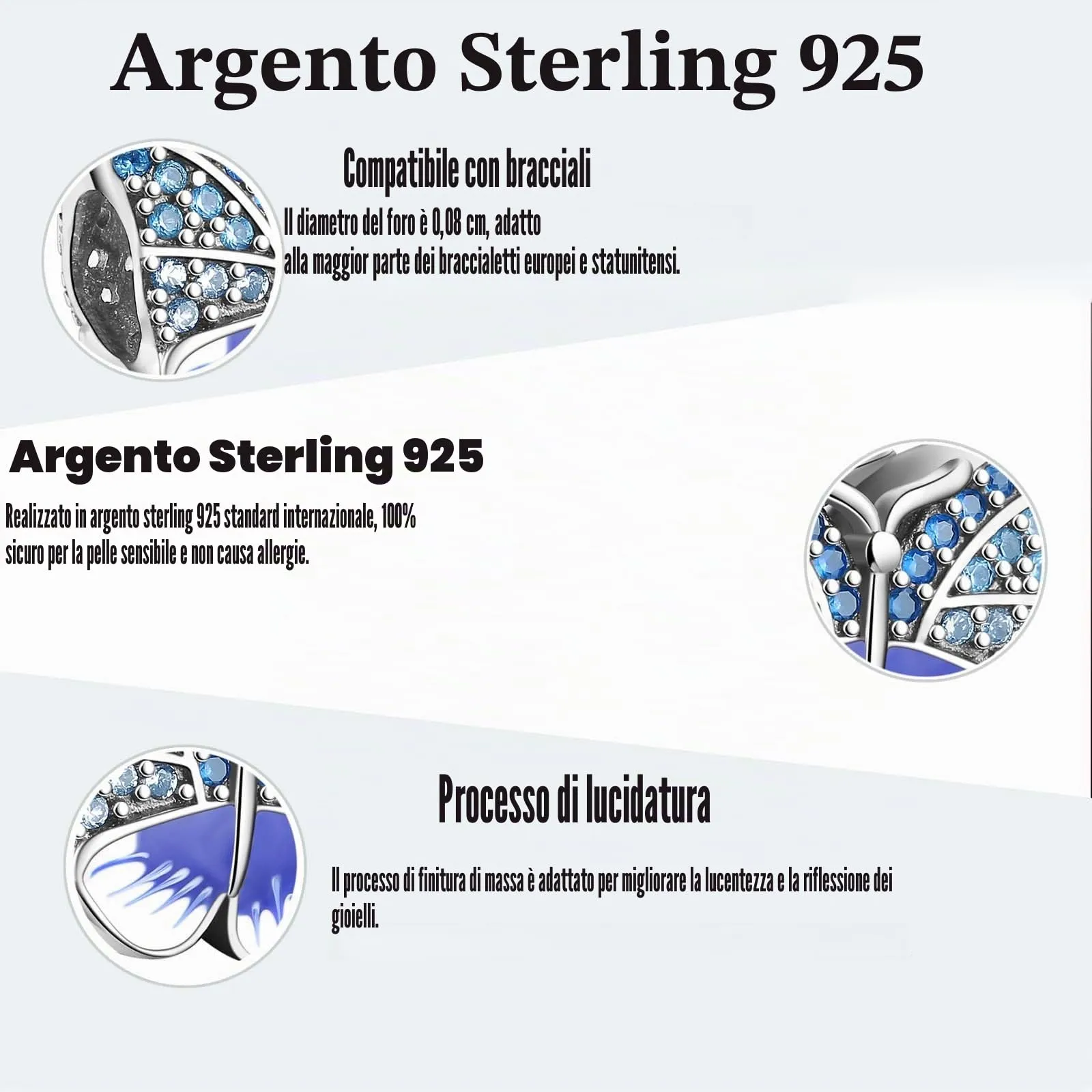 Symretie Bead Charm Ciondolo Argento Sterling 925 con Cubic Zirconia per Braccialetti e Collane Europee - immagine 4