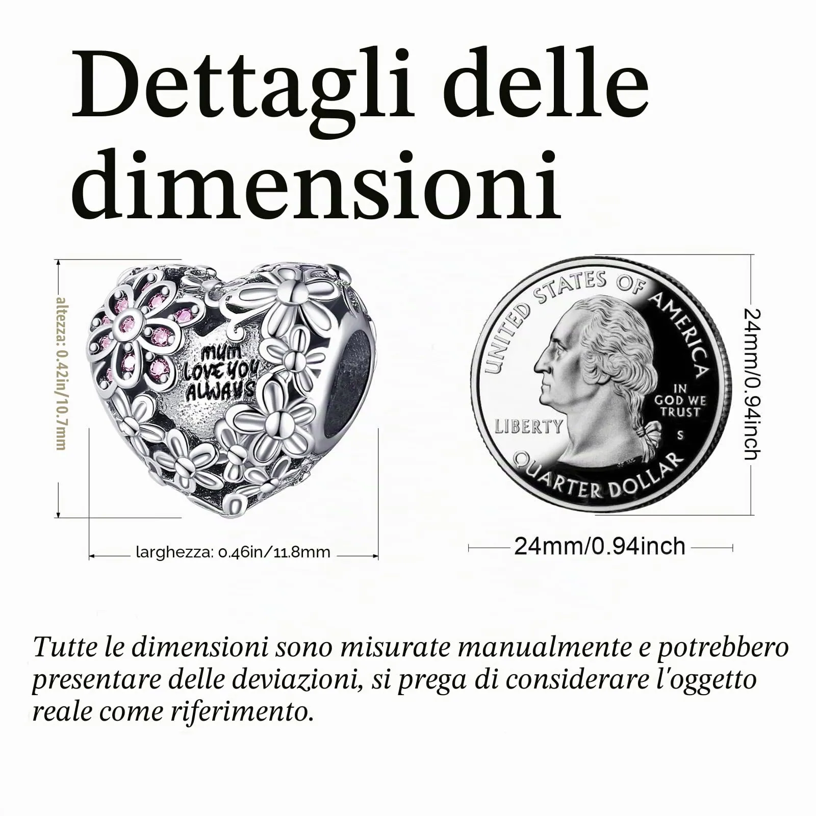 Symretie Bead Charm in Argento Sterling 925 con Cubic Zirconia, Compatibile con Braccialetti Pandora e Collane Europee - immagine 2