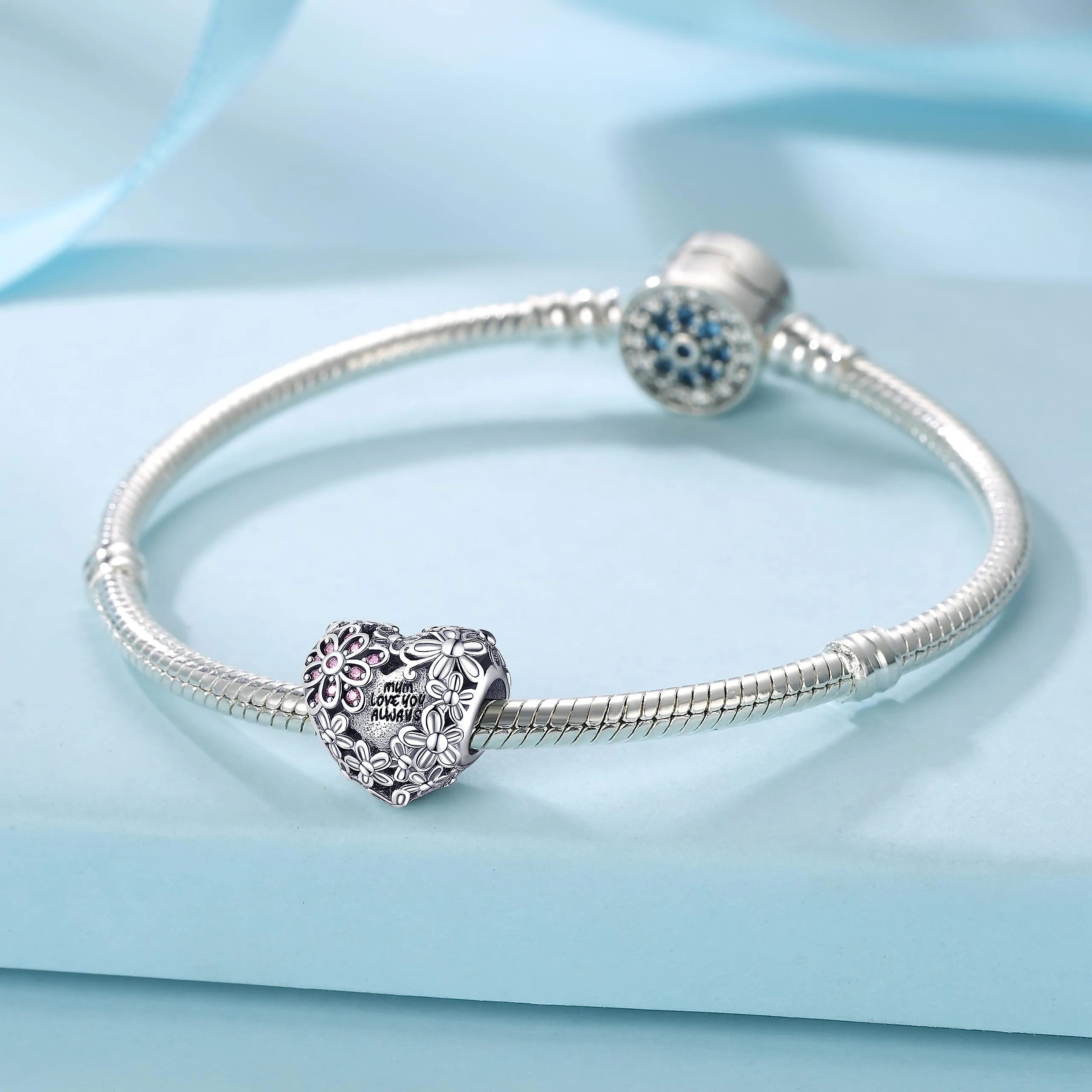 Symretie Bead Charm in Argento Sterling 925 con Cubic Zirconia, Compatibile con Braccialetti Pandora e Collane Europee - immagine 3