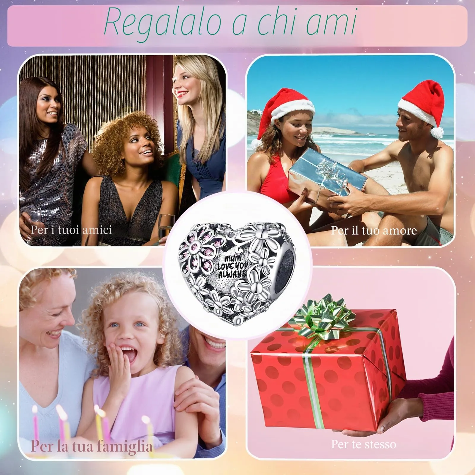 Symretie Bead Charm in Argento Sterling 925 con Cubic Zirconia, Compatibile con Braccialetti Pandora e Collane Europee - immagine 6