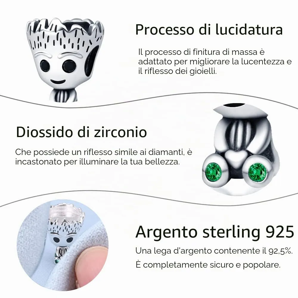Symretie Bead Charm in Argento Sterling 925 con Cubic Zirconia, Compatibile con Braccialetti e Collane Europei - immagine 7