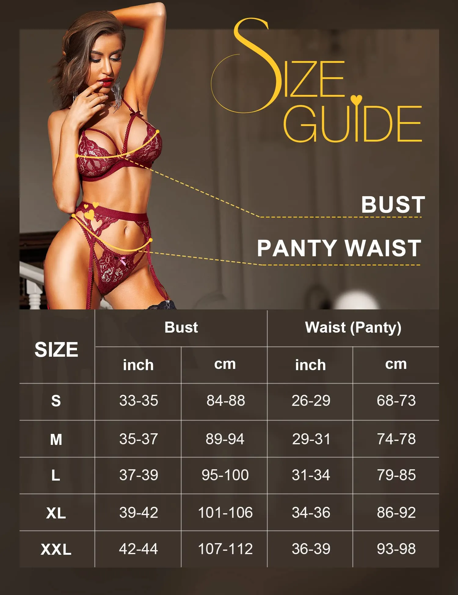 RSLOVE Set di Biancheria Intima Body in Pizzo Teddy con Reggicalze, Rosso Vino, XL - immagine 5