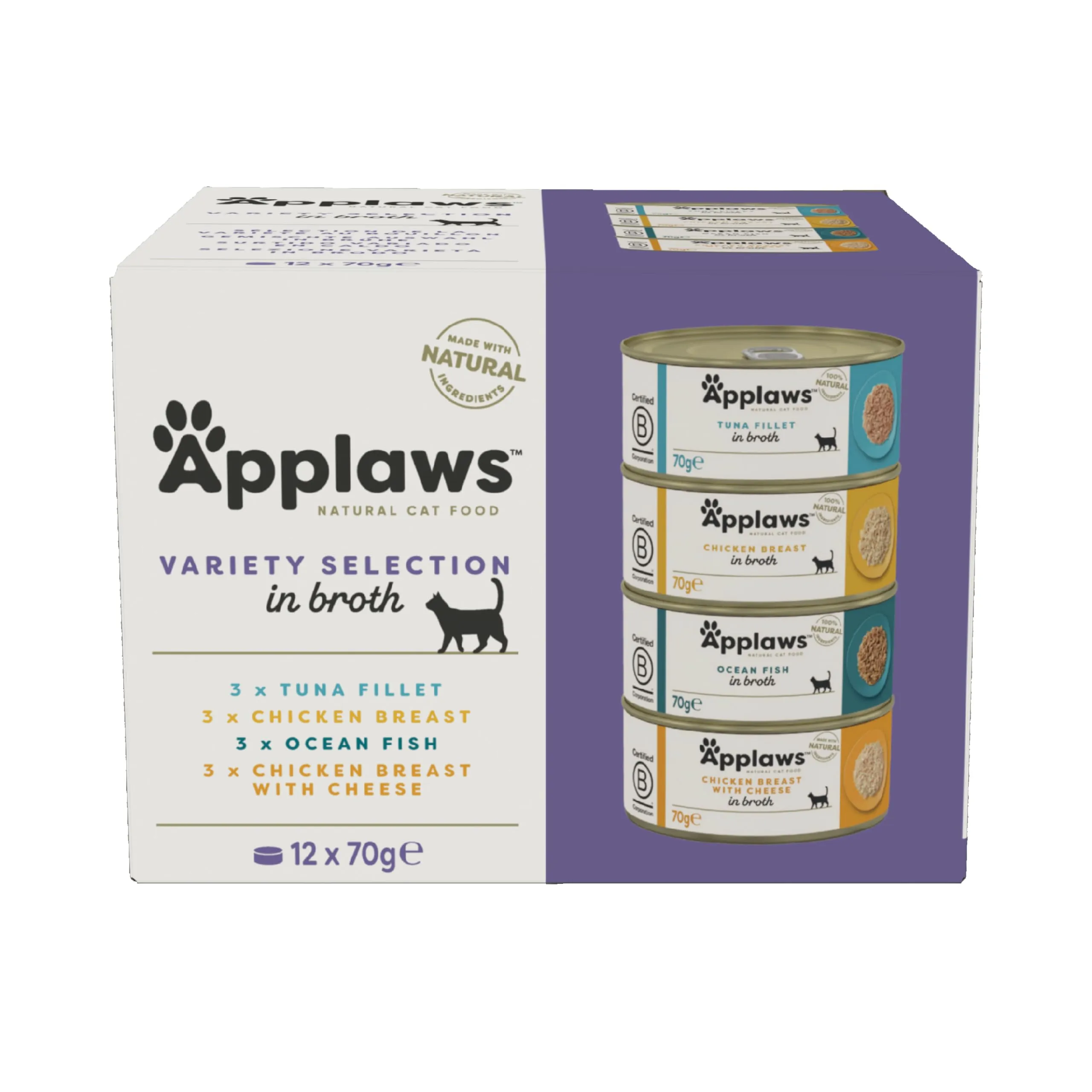 Applaws Cibo Umido per Gatti Adulti in Brodo Selezione Mista Tonno, Pollo, Pesce dell'Oceano - 12 x 70g - immagine 1