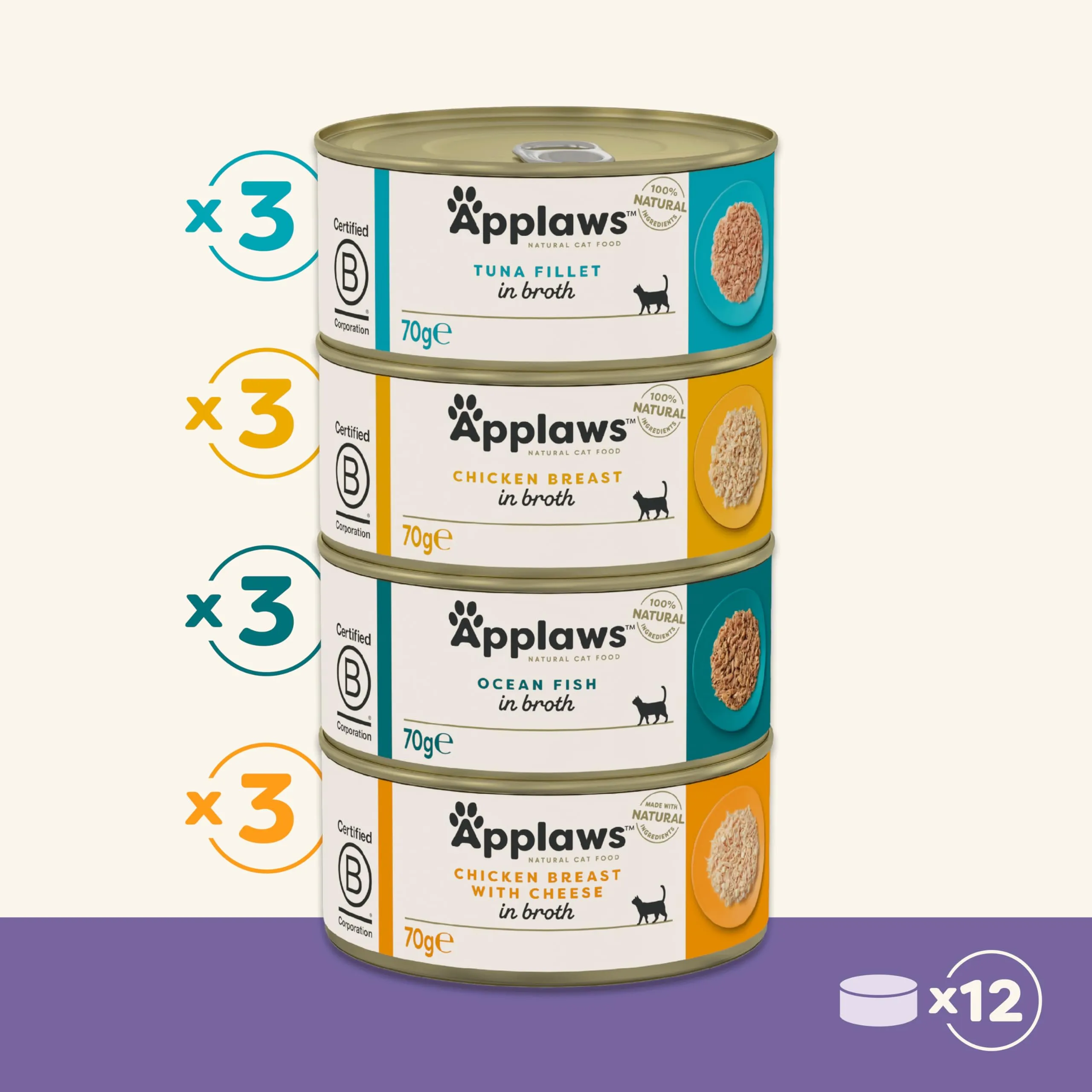 Applaws Cibo Umido per Gatti Adulti in Brodo Selezione Mista Tonno, Pollo, Pesce dell'Oceano - 12 x 70g - immagine 5