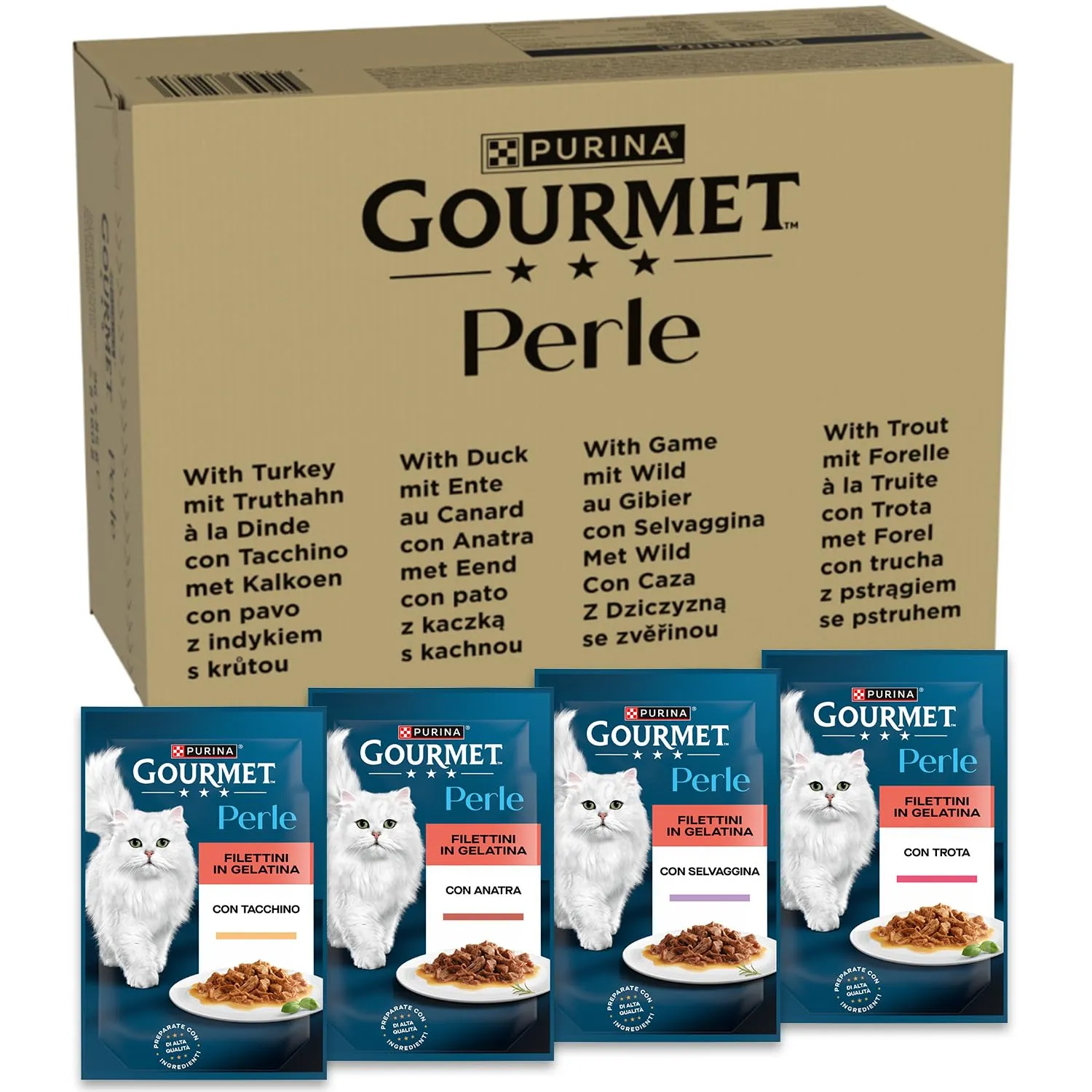 Gourmet Perle Cibo Umido per Gatti Adulti Filettini, 96 Bustine da 85 g - immagine 1