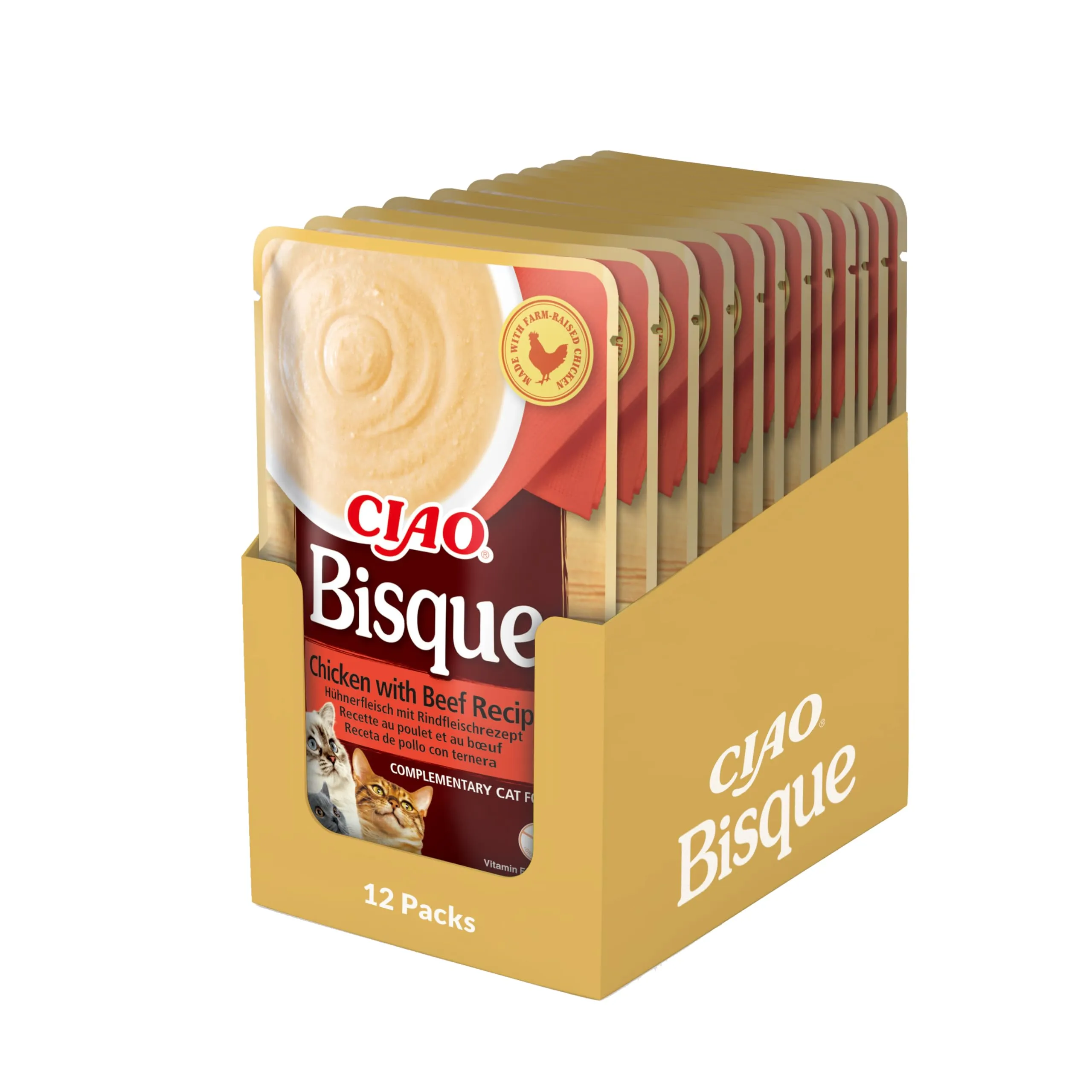 INABA Ciao Bisque Cibo Umido per Gatti al Pollo e Manzo, 12x40g - immagine 1