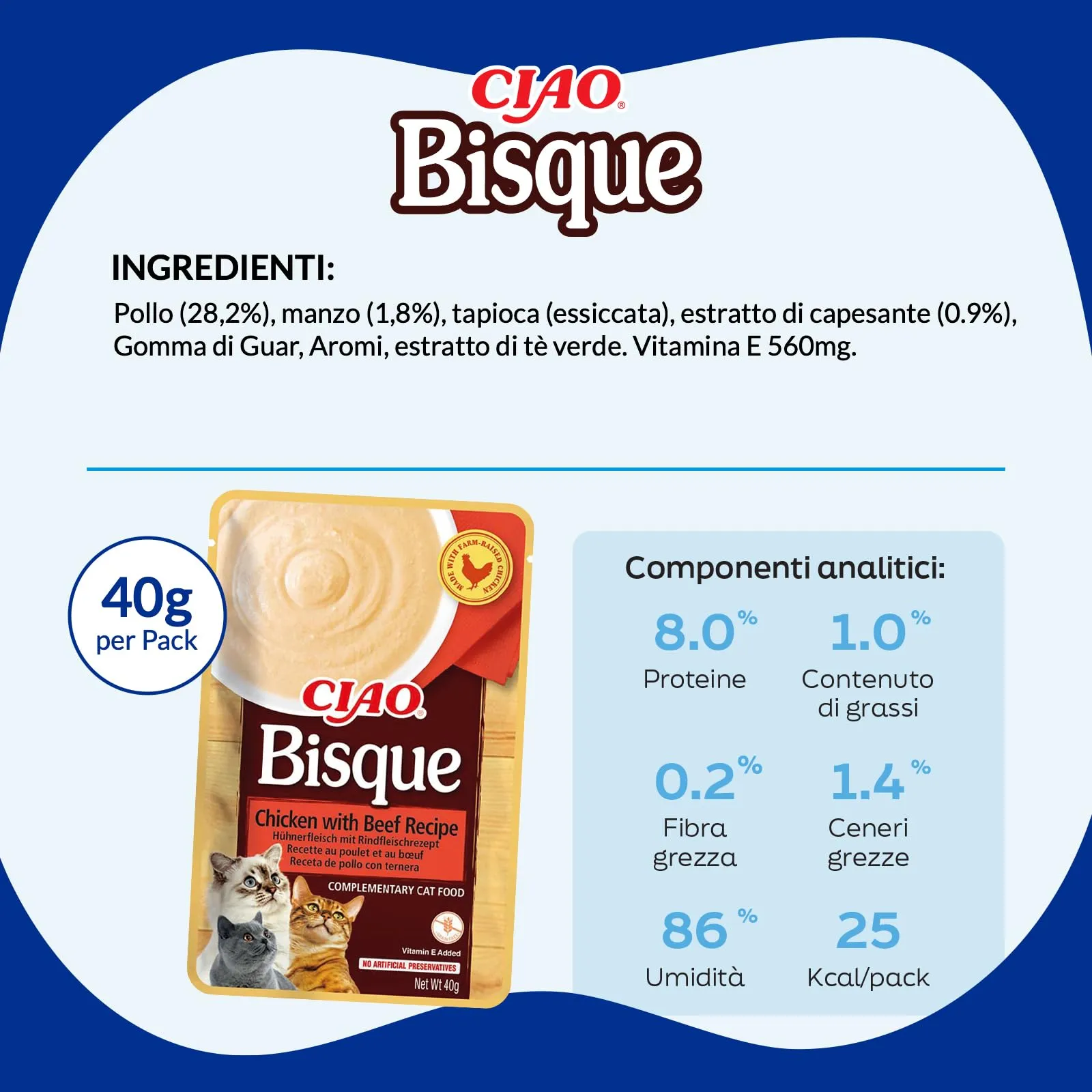 INABA Ciao Bisque Cibo Umido per Gatti al Pollo e Manzo, 12x40g - immagine 6