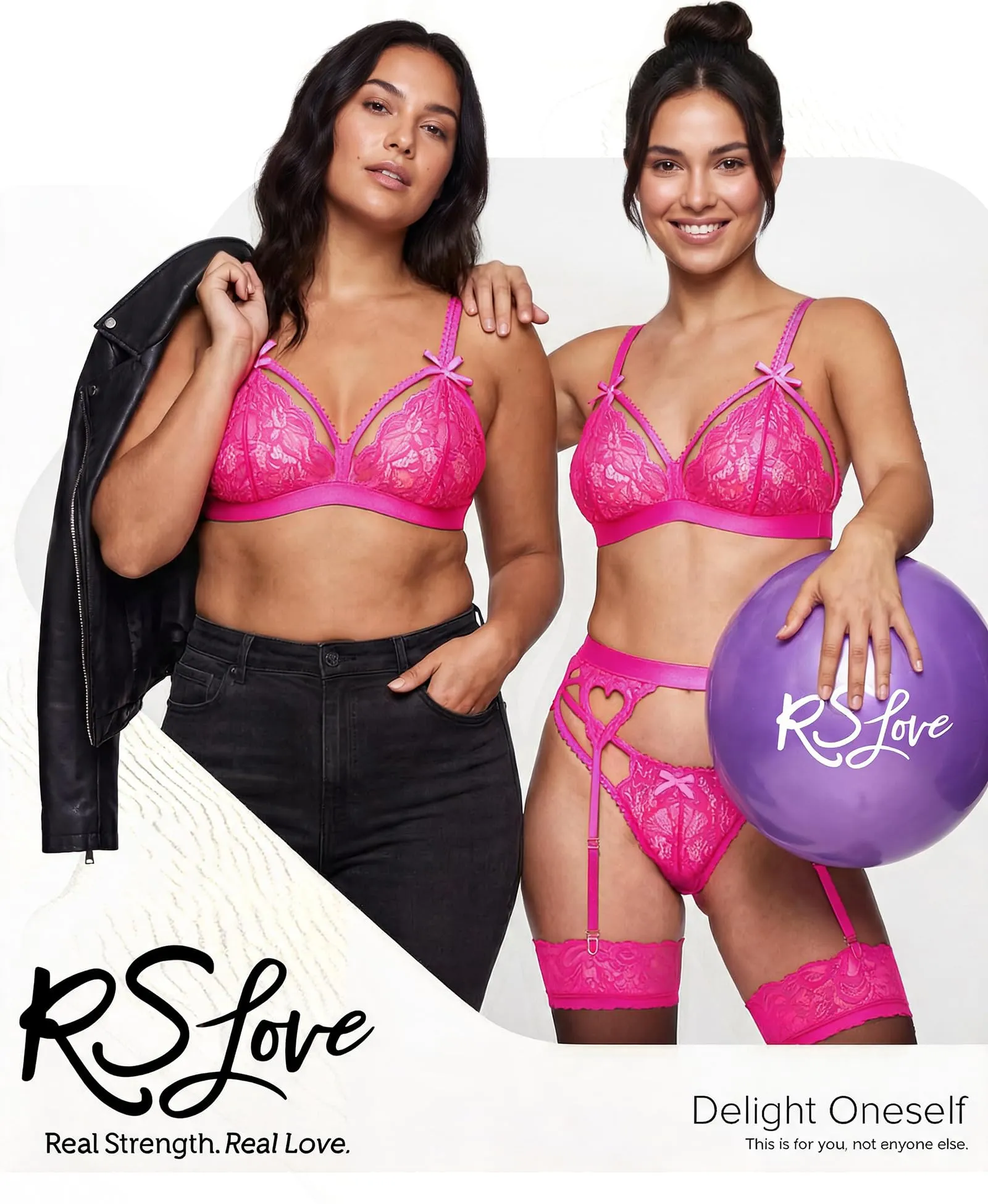RSLOVE Set di Biancheria Intima in Pizzo con Reggicalze, Reggiseno e Slip, Rosa, XL - immagine 2