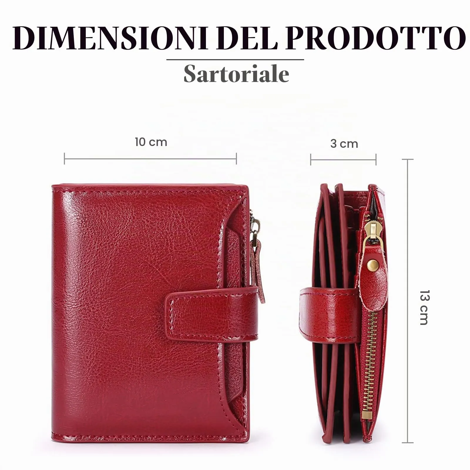 SENDEFN Portafoglio Donna in Pelle Vera Piccolo con Cerniera e 14 Slot per Carte - immagine 3