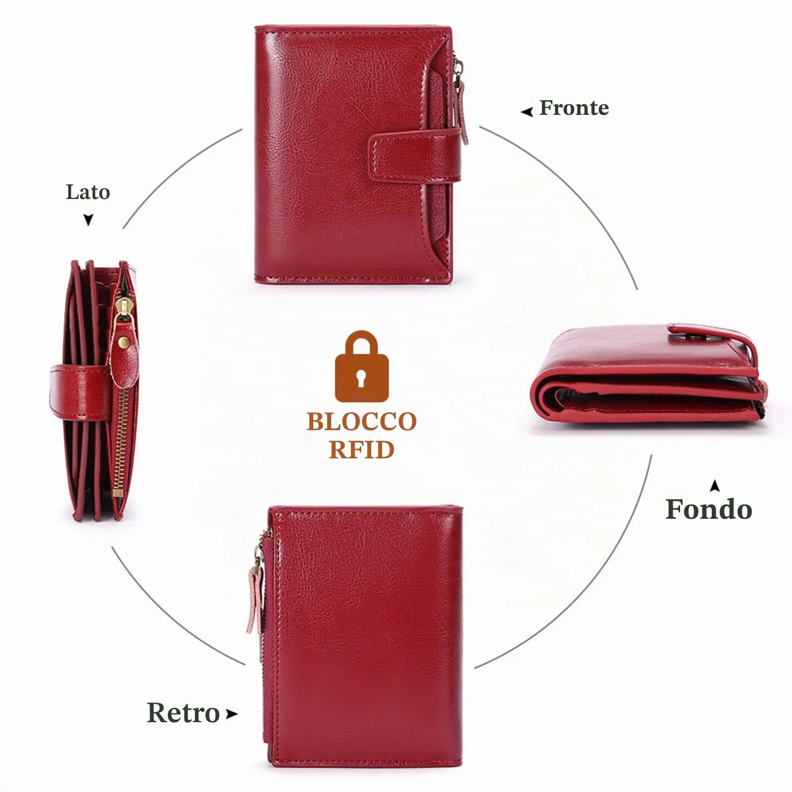 SENDEFN Portafoglio Donna in Pelle Vera Piccolo con Cerniera e 14 Slot per Carte - immagine 6