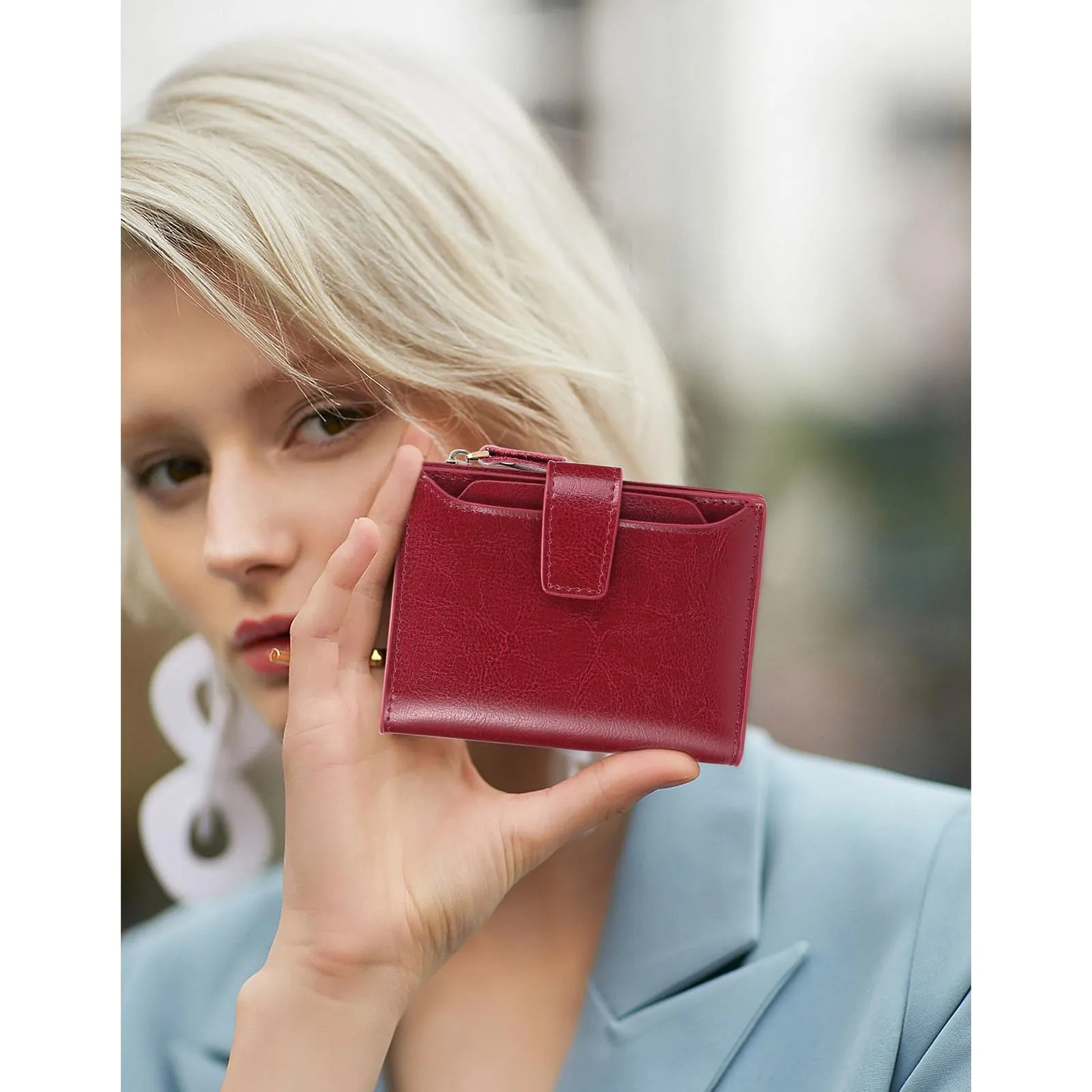 SENDEFN Portafoglio Donna in Pelle Vera Piccolo con Cerniera e 14 Slot per Carte - immagine 7