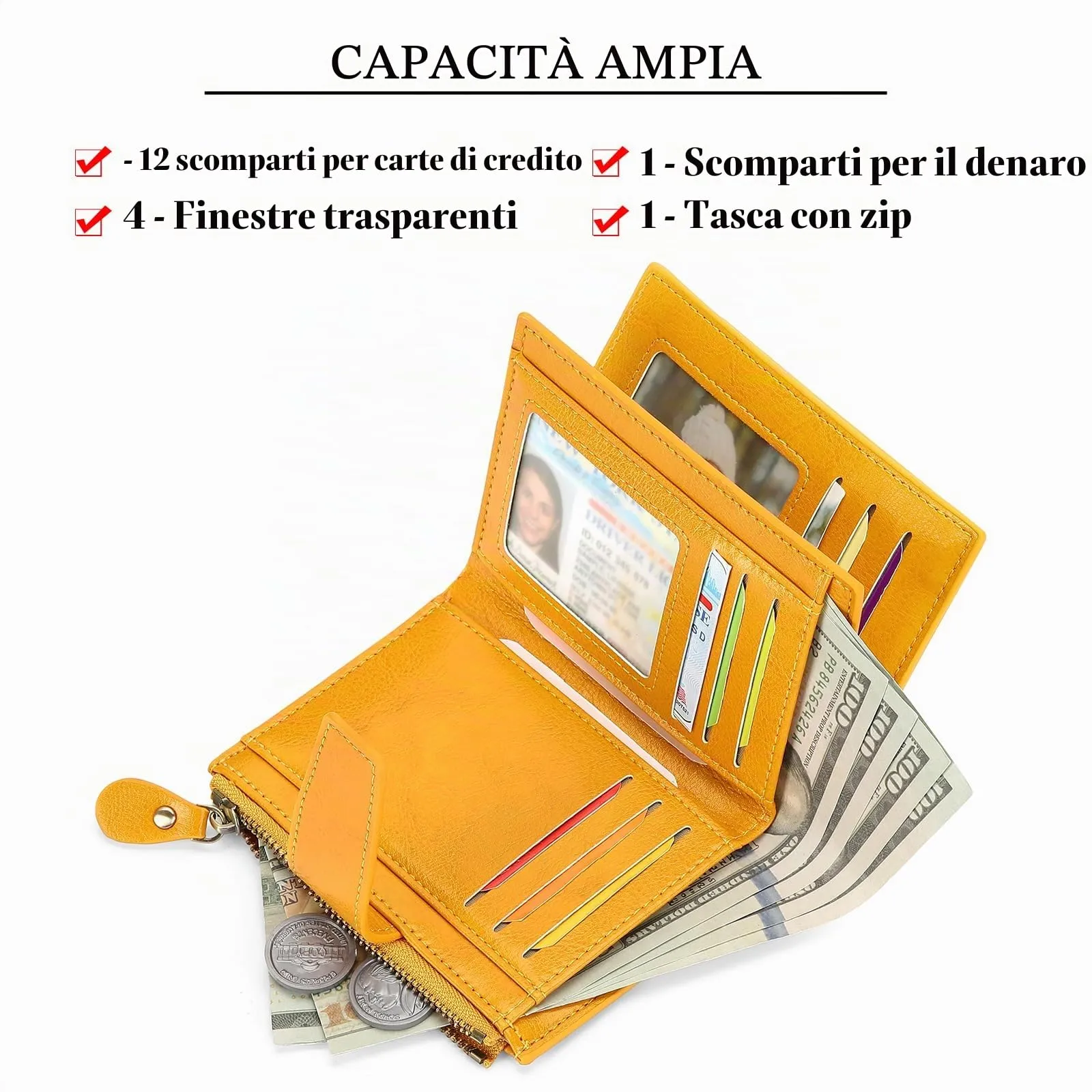 SENDEFN Portafoglio Donna in Pelle Vera con Blocco RFID, 14 Slot per Carte e Portamonete con Cerniera - immagine 6