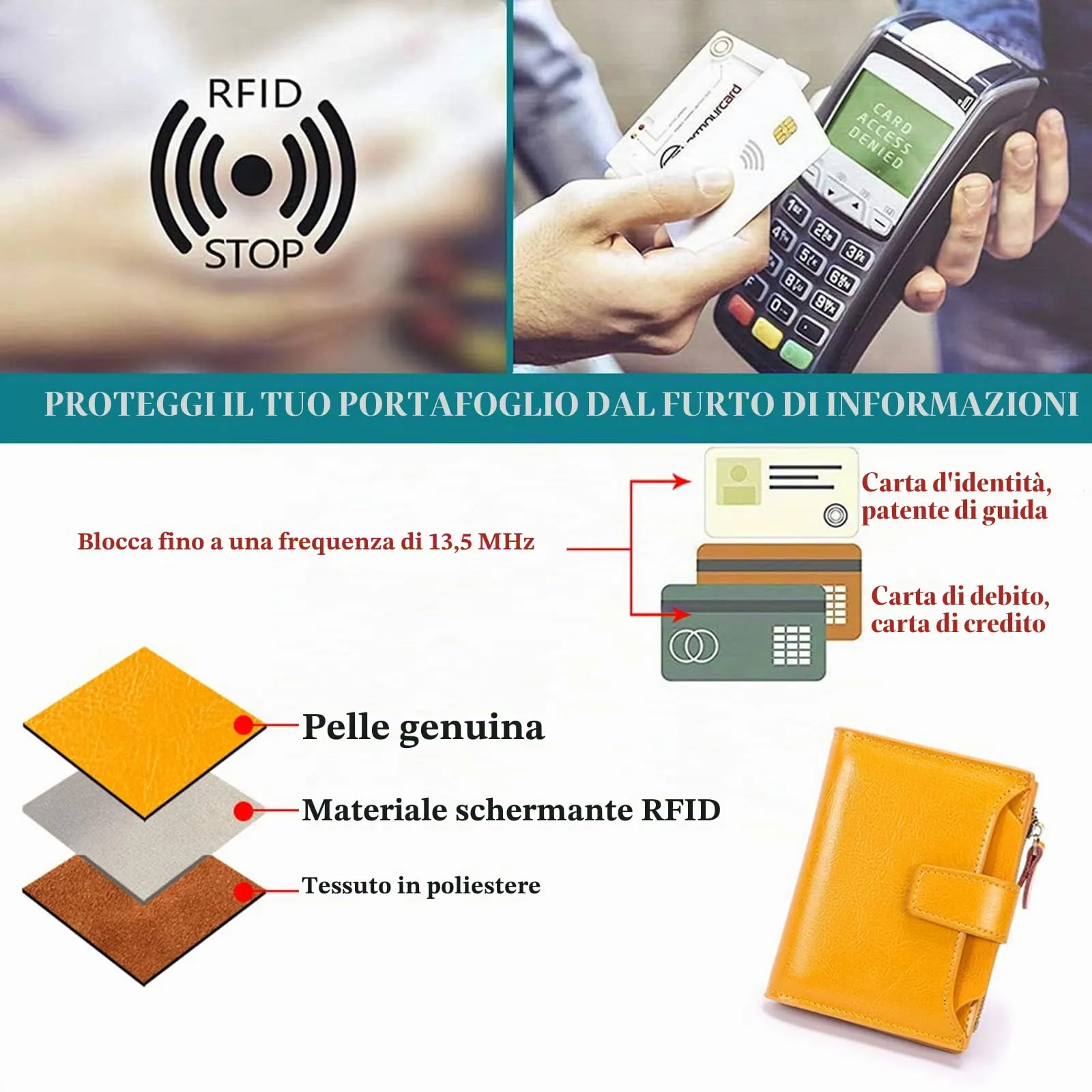 SENDEFN Portafoglio Donna in Pelle Vera con Blocco RFID, 14 Slot per Carte e Portamonete con Cerniera - immagine 9