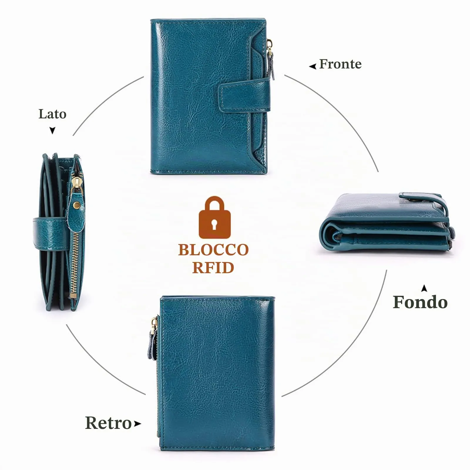 SENDEFN Portafoglio Donna in Pelle Vera con RFID, 14 Slot per Carte e Portamonete con Cerniera - immagine 7