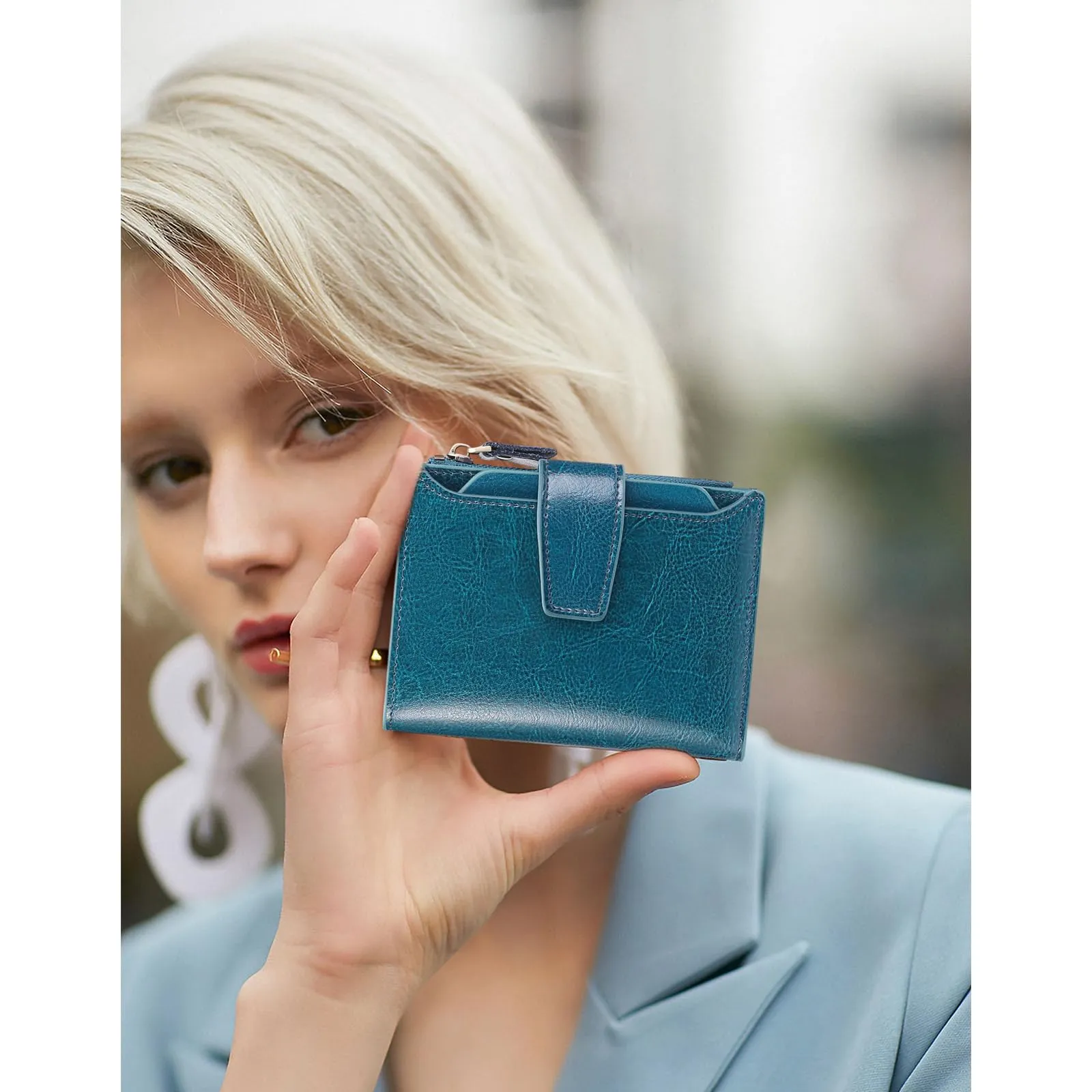 SENDEFN Portafoglio Donna in Pelle Vera con RFID, 14 Slot per Carte e Portamonete con Cerniera - immagine 8