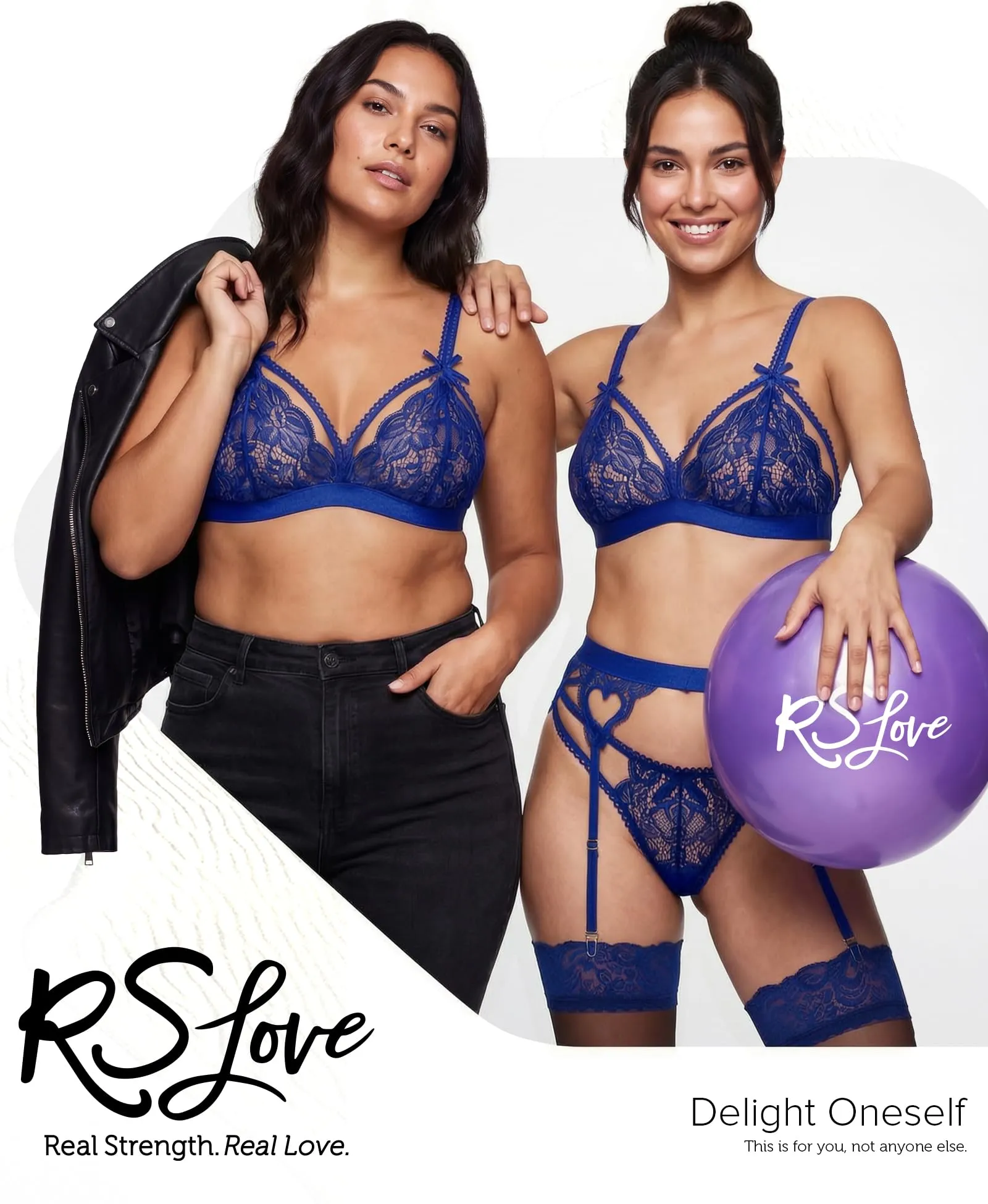 RSLOVE Set Intimo Donna con Reggicalze in Pizzo, Reggiseno e Slip, Mini Babydoll - Blu, M - immagine 2