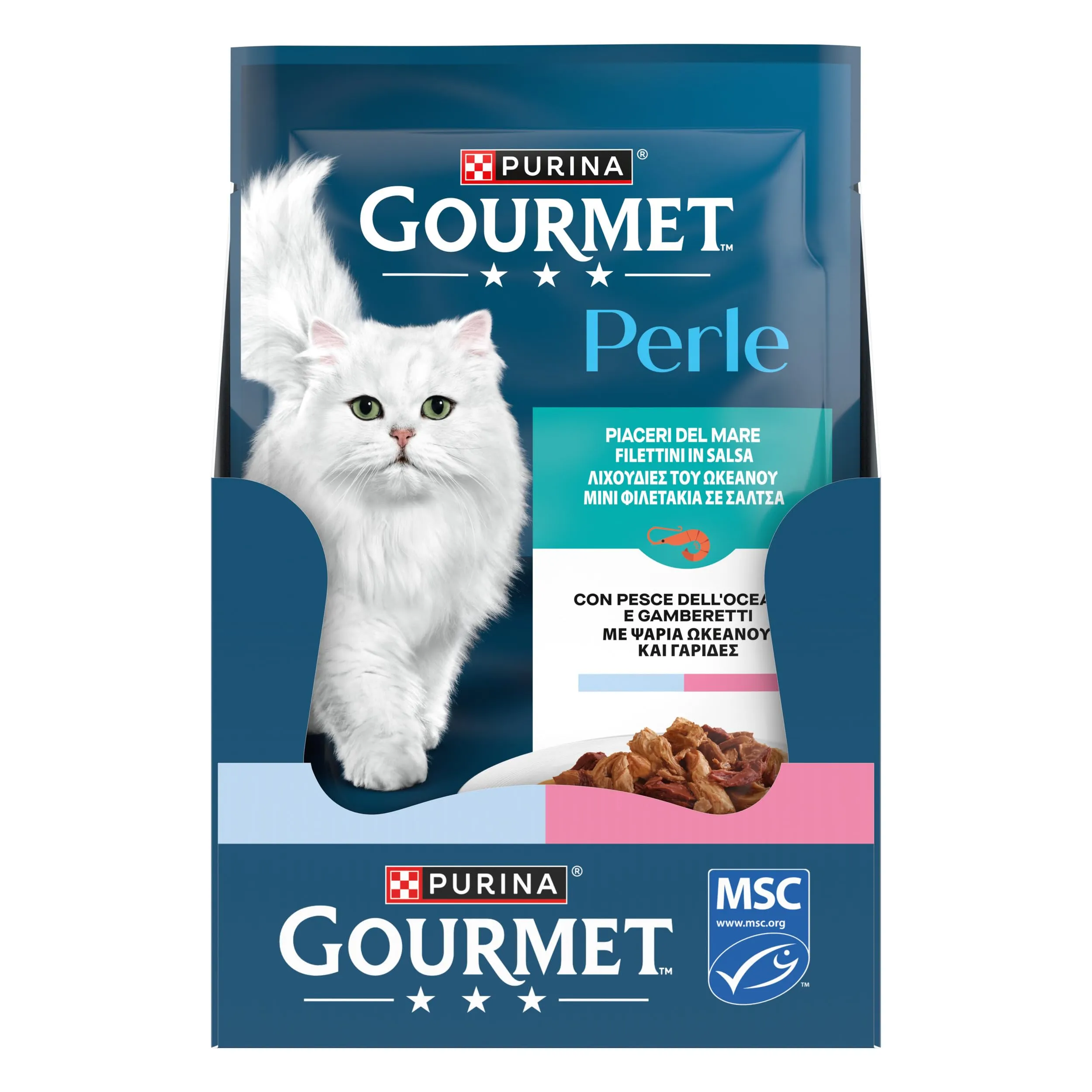 Gourmet Perle Piaceri del Mare Cibo Umido per Gatti Adulti Filettini con Pesce dell'Oceano e Gamberetti, 26 Buste da 85g - immagine 5
