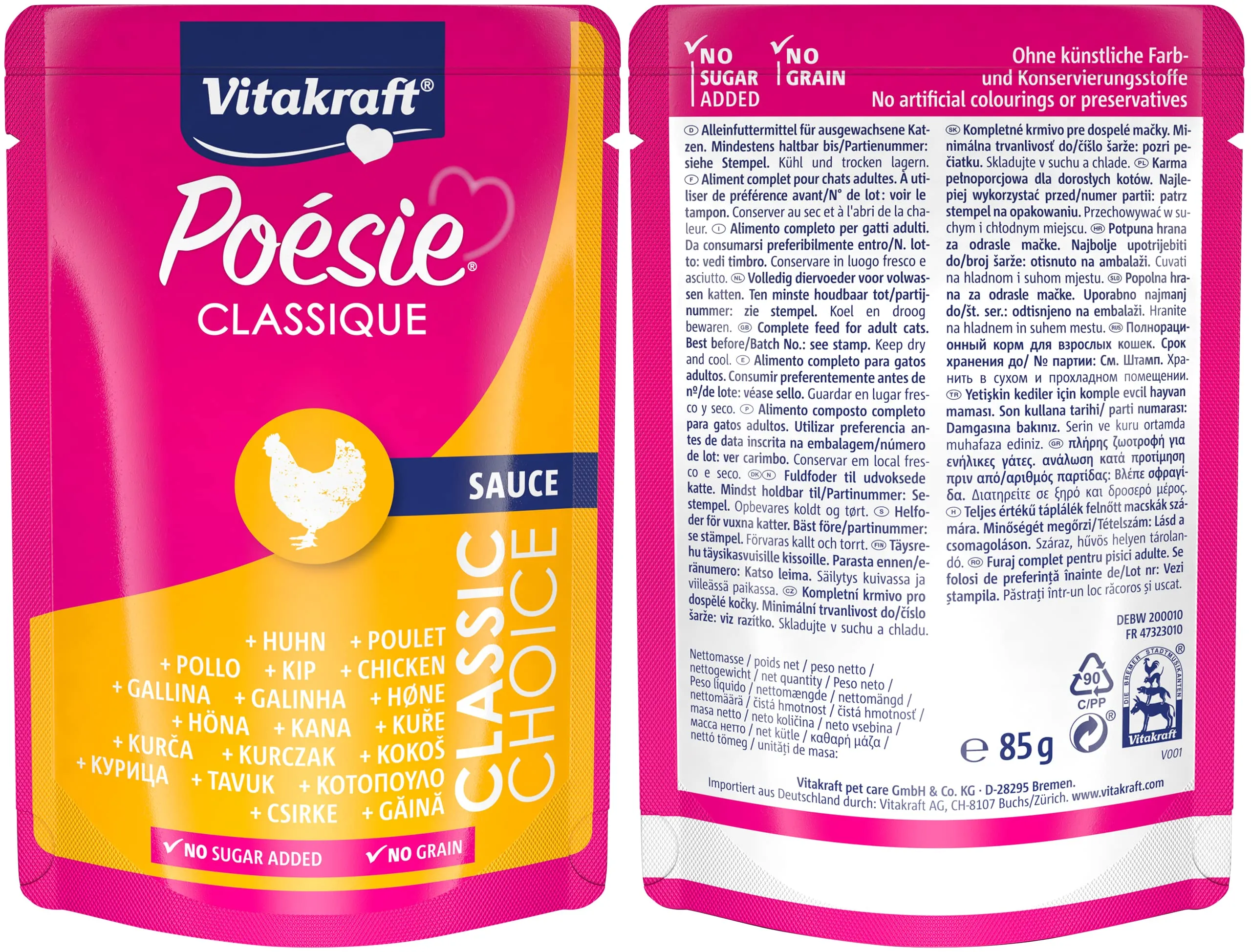Vitakraft Poésie Classique Alimento Umido per Gatti in Salsa, Pollo, Tacchino, Manzo e Salmone, senza Zuccheri e Cereali (12x85g) - immagine 4