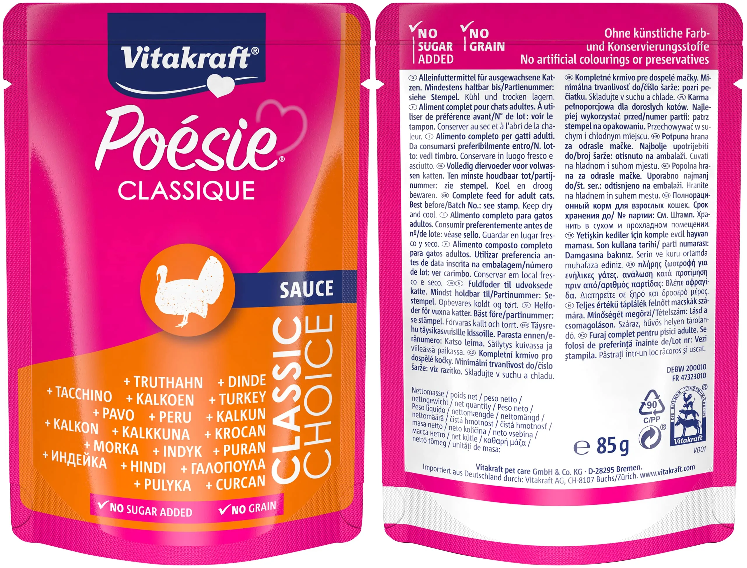 Vitakraft Poésie Classique Alimento Umido per Gatti in Salsa, Pollo, Tacchino, Manzo e Salmone, senza Zuccheri e Cereali (12x85g) - immagine 5