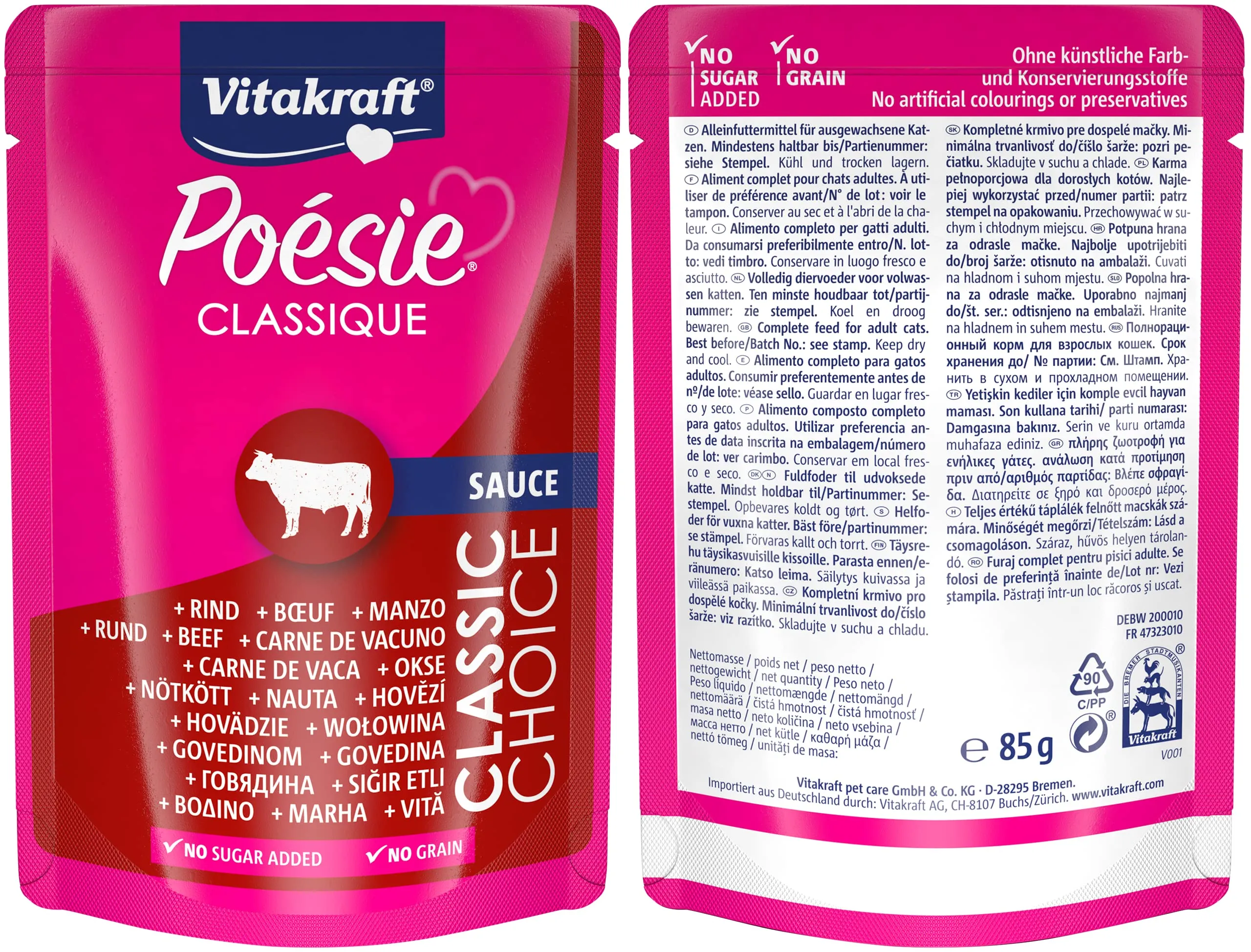 Vitakraft Poésie Classique Alimento Umido per Gatti in Salsa, Pollo, Tacchino, Manzo e Salmone, senza Zuccheri e Cereali (12x85g) - immagine 6