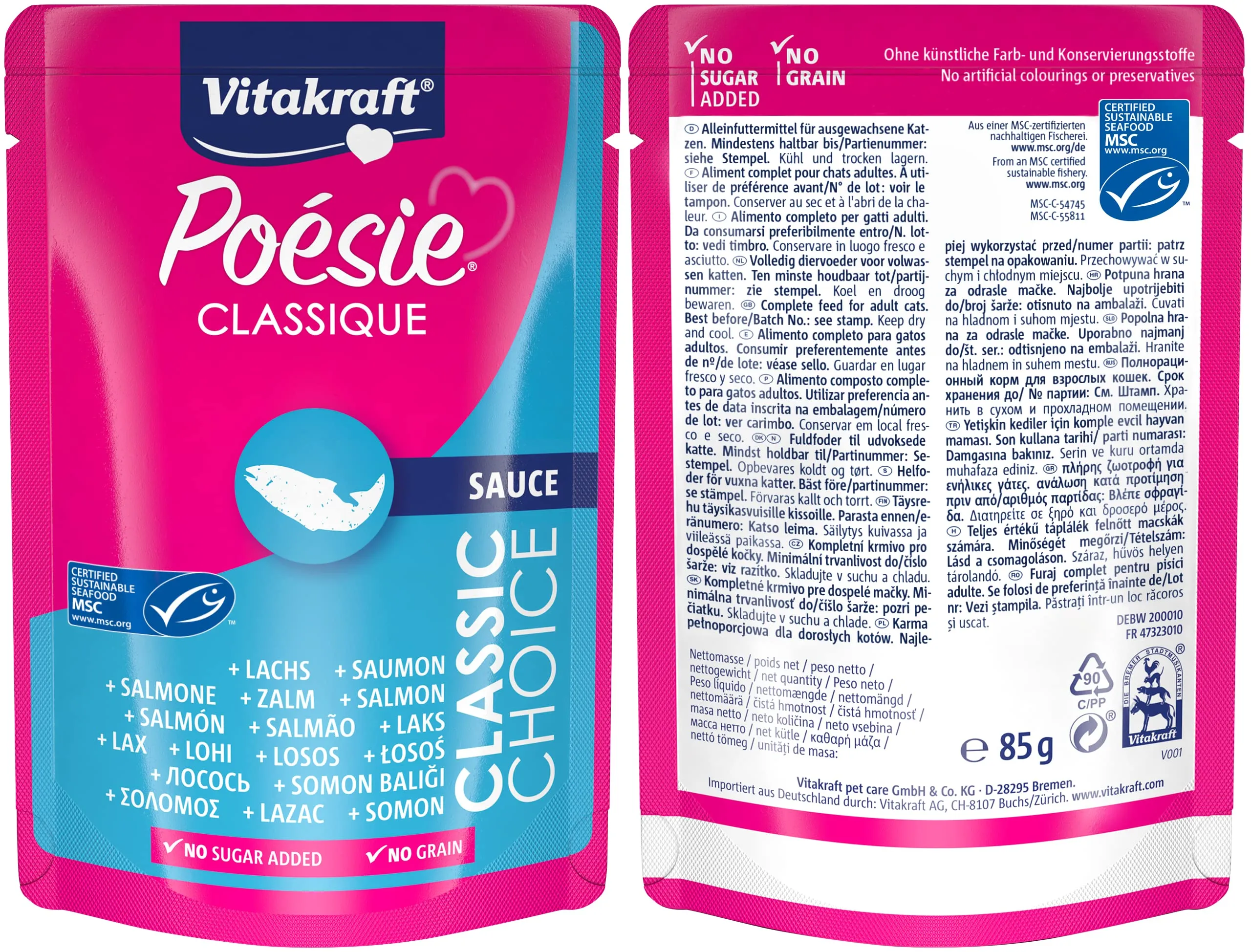 Vitakraft Poésie Classique Alimento Umido per Gatti in Salsa, Pollo, Tacchino, Manzo e Salmone, senza Zuccheri e Cereali (12x85g) - immagine 7
