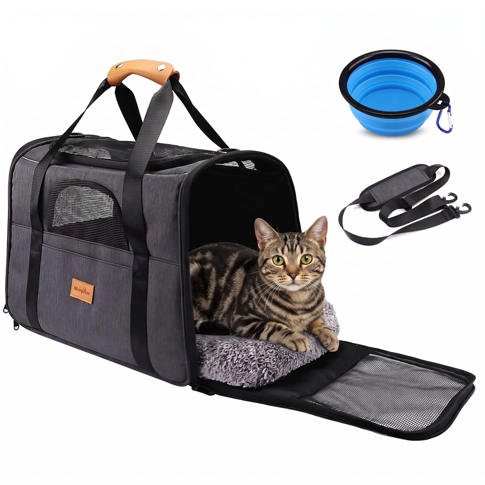 Morpilot Trasportino per gatti e cani fino a 9 kg, pieghevole, 47x32x36cm, grigio - immagine 1