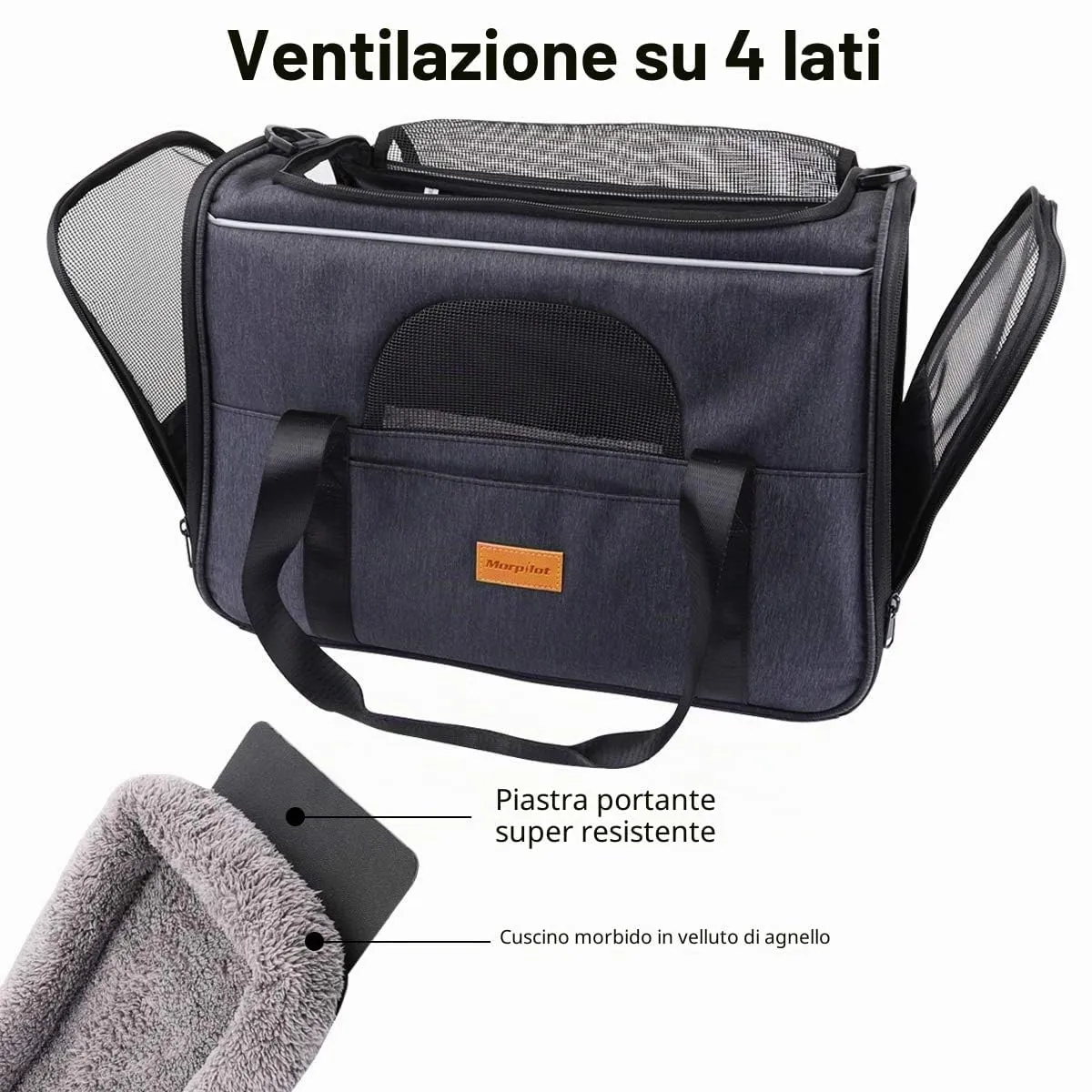 Morpilot Trasportino per gatti e cani fino a 9 kg, pieghevole, 47x32x36cm, grigio - immagine 5