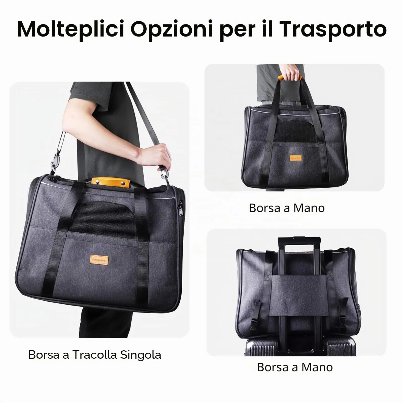 Morpilot Trasportino per gatti e cani fino a 9 kg, pieghevole, 47x32x36cm, grigio - immagine 6
