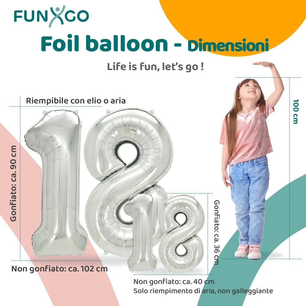 FUNXGO Palloncino Numero 18 Argento - immagine 2