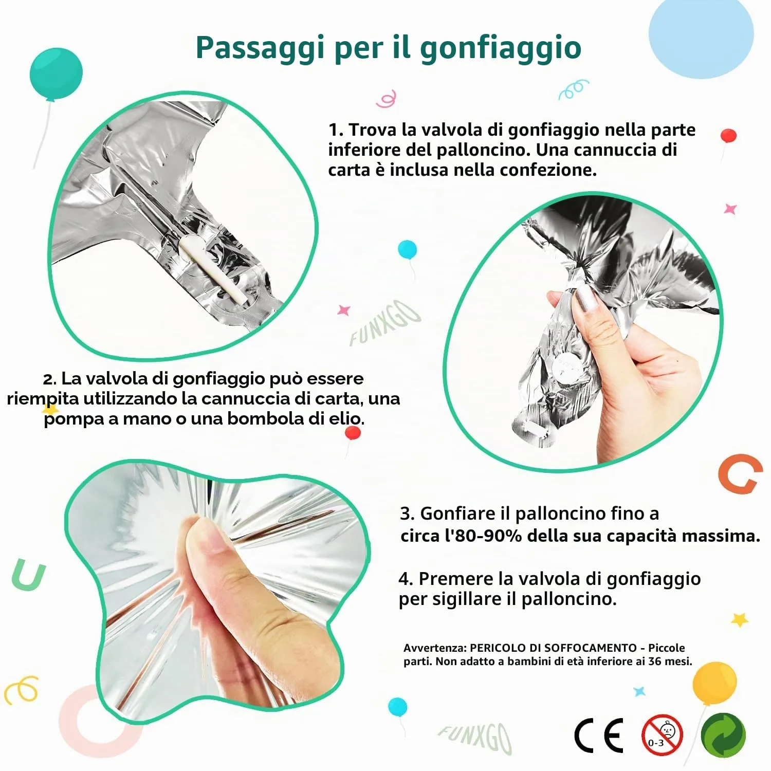 FUNXGO Palloncino Numero 30 Argento - immagine 7