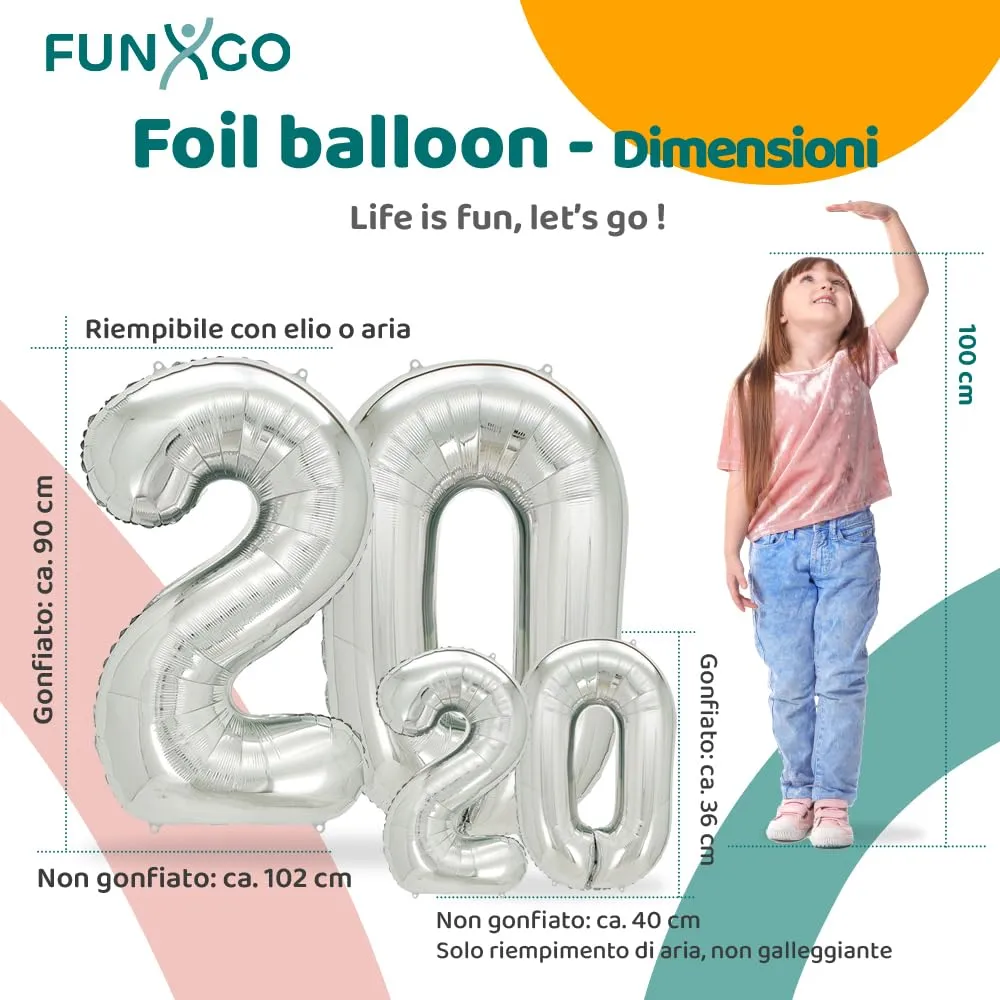 FUNXGO Palloncino Numero 20 Argento - immagine 2