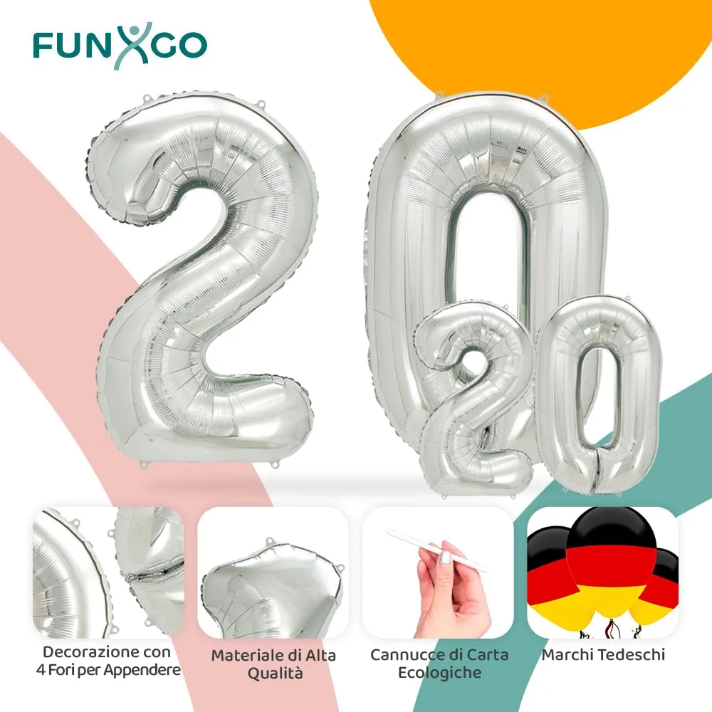 FUNXGO Palloncino Numero 20 Argento - immagine 3