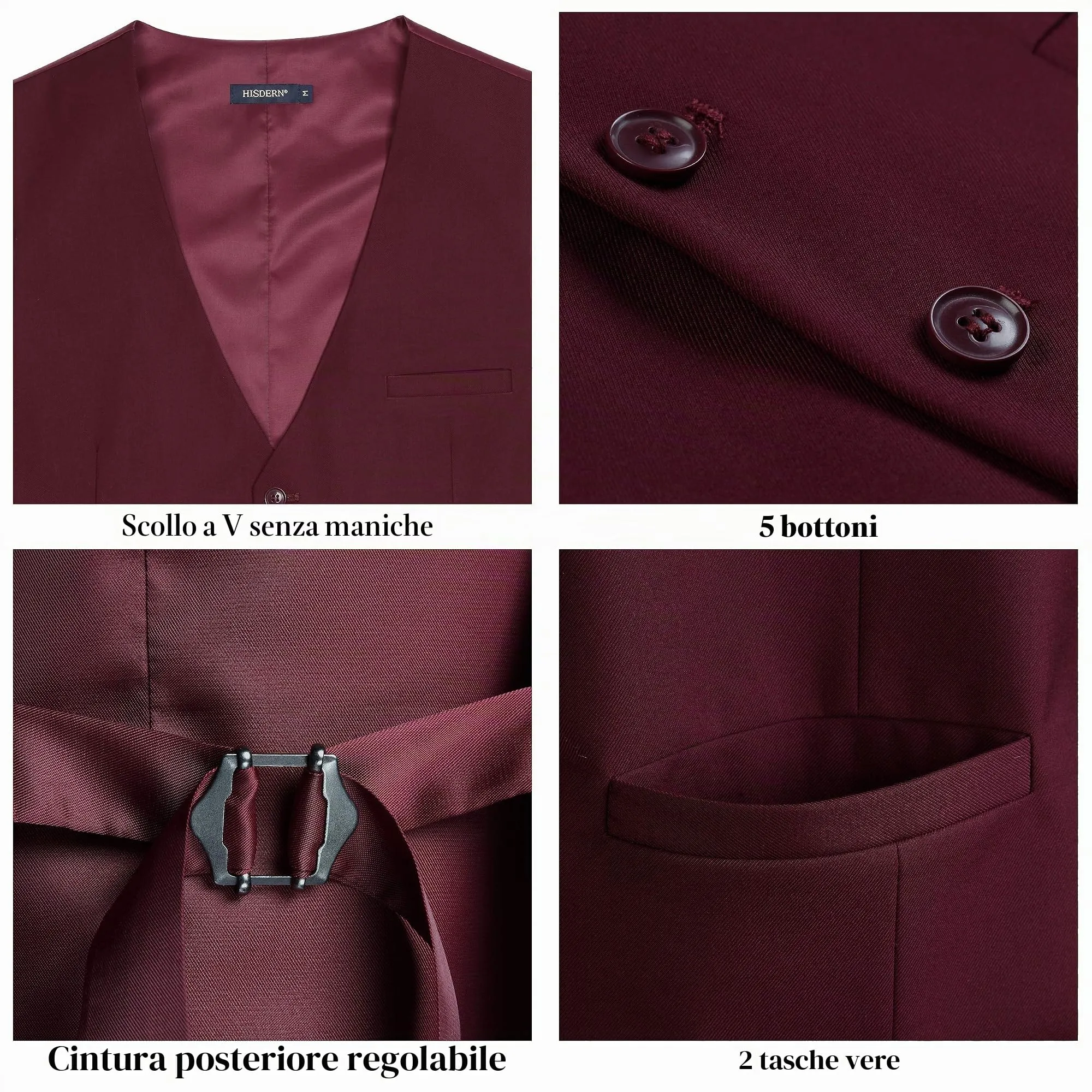 HISDERN Gilet da uomo in cotone formale, Borgogna - immagine 5
