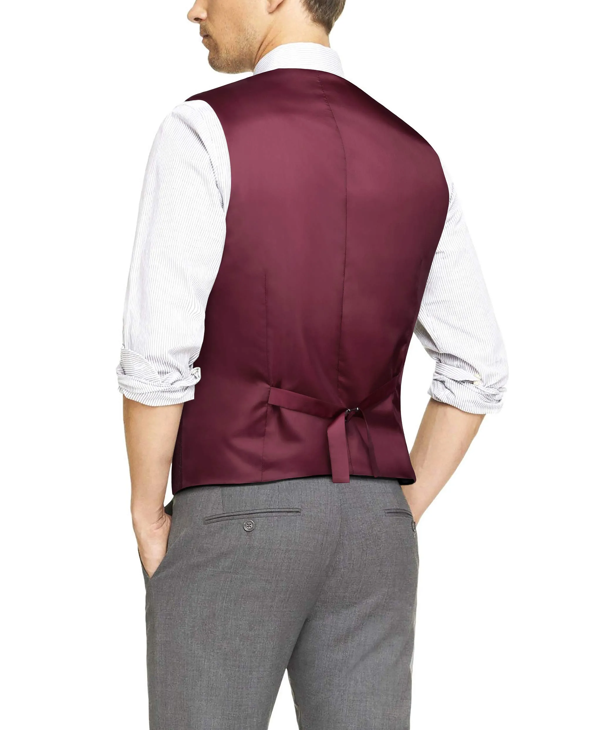 HISDERN Gilet da Uomo in Cotone Formale Borgogna - immagine 4