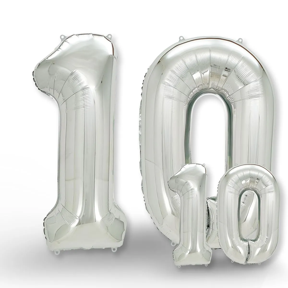 FUNXGO Set di palloncini in pellicola numero 10, 2 pezzi, 100 e 38 cm, argento - immagine 1