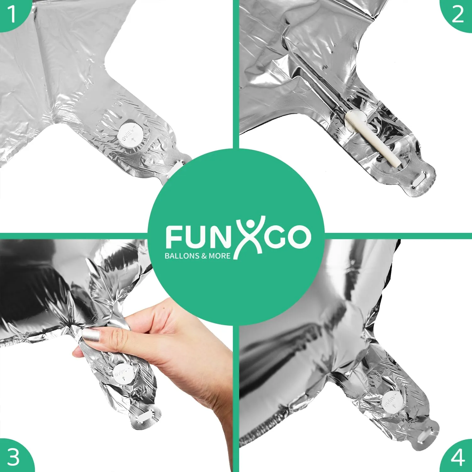 FUNXGO Set di palloncini in pellicola numero 10, 2 pezzi, 100 e 38 cm, argento - immagine 4