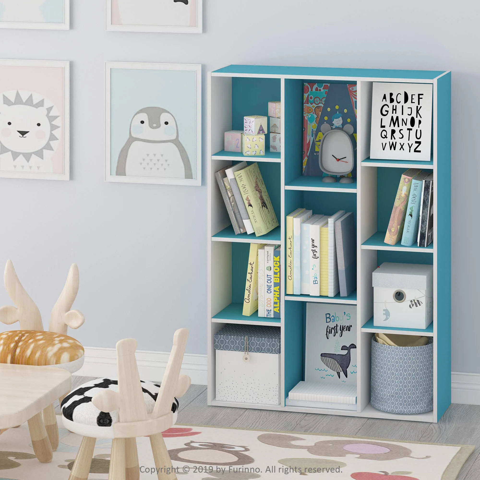 Furinno Luder Libreria Reversibile a 11 Cubi, Bianco/Azzurro - immagine 2