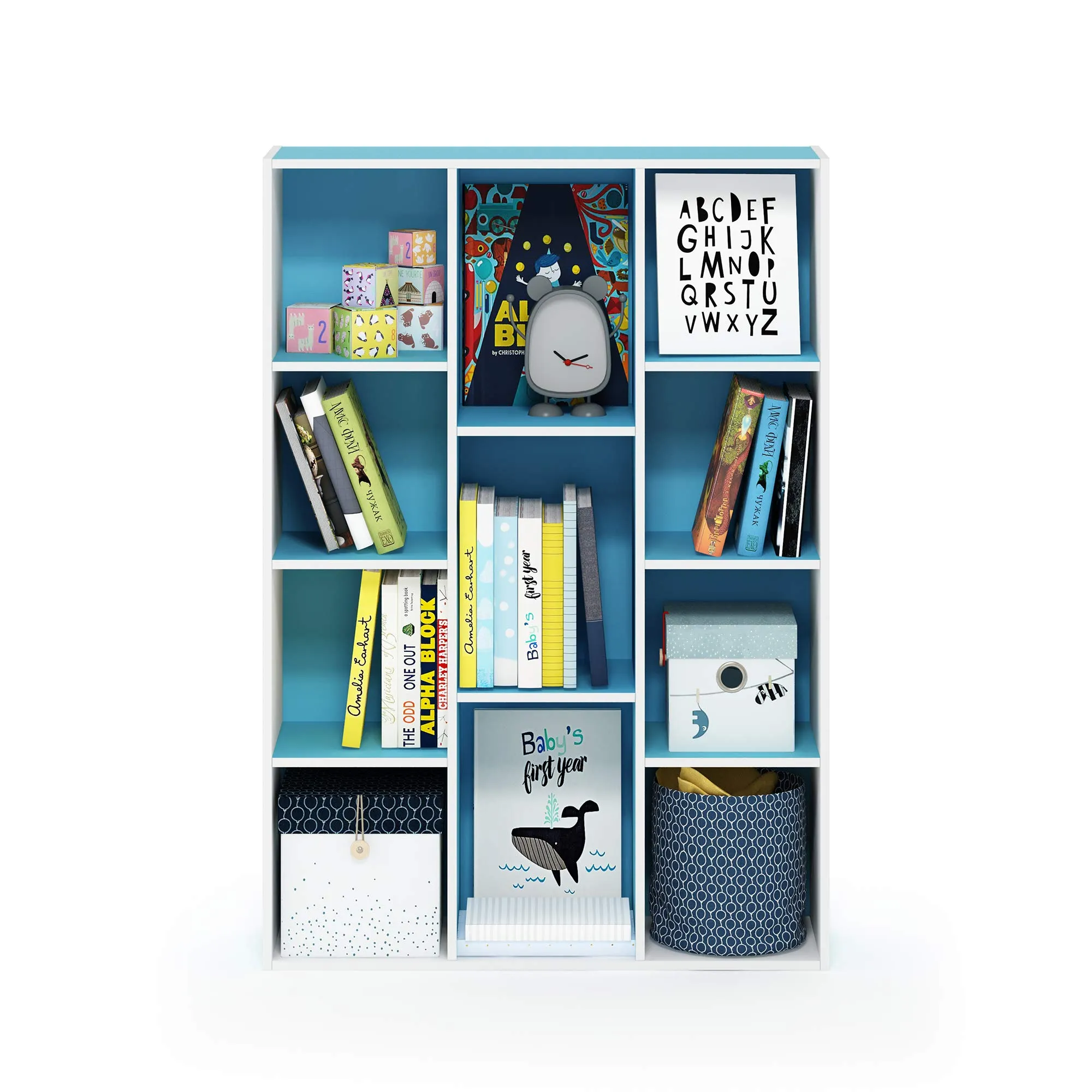 Furinno Luder Libreria Reversibile a 11 Cubi, Bianco/Azzurro - immagine 5