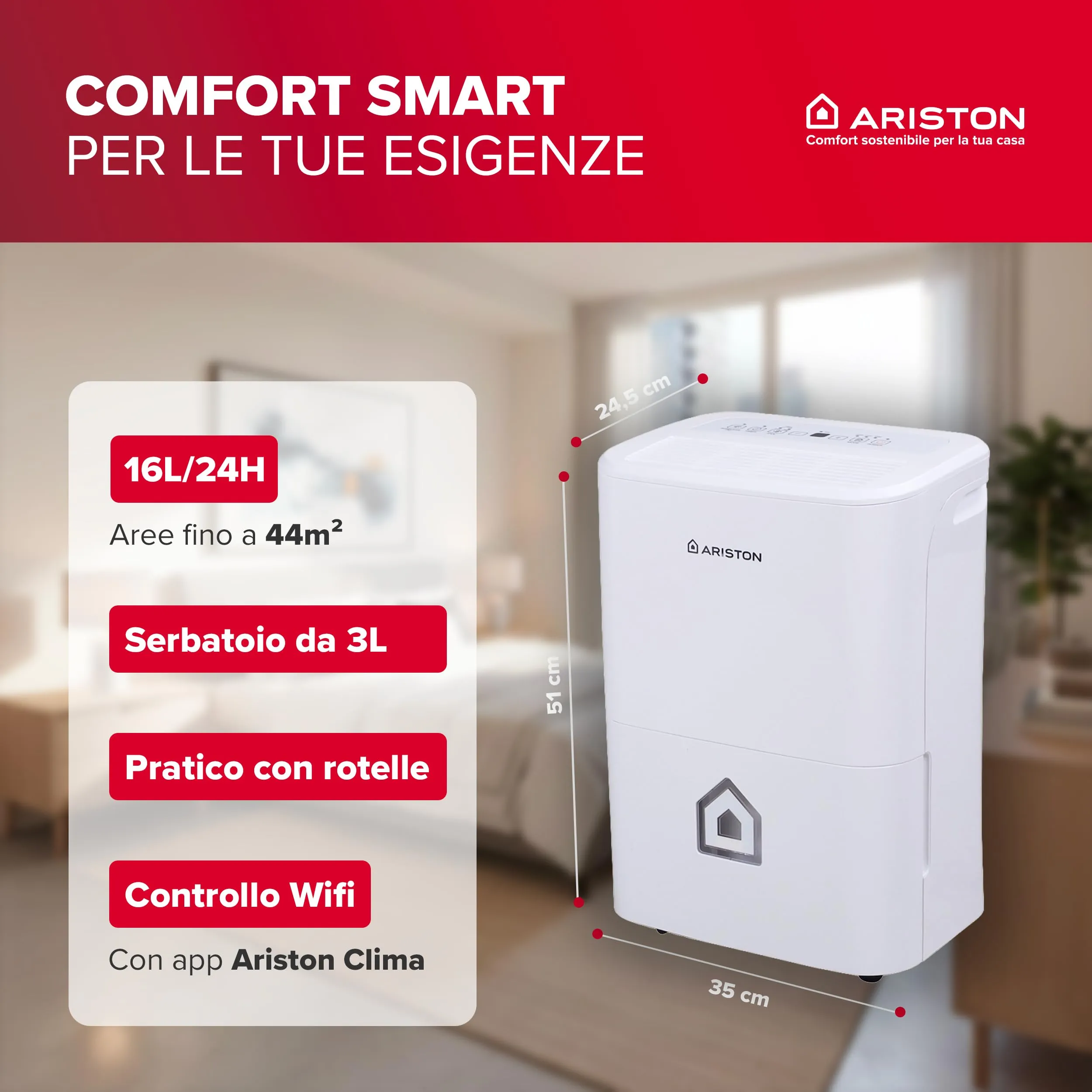 Ariston Deos 16NET Deumidificatore Portatile 16L - immagine 2