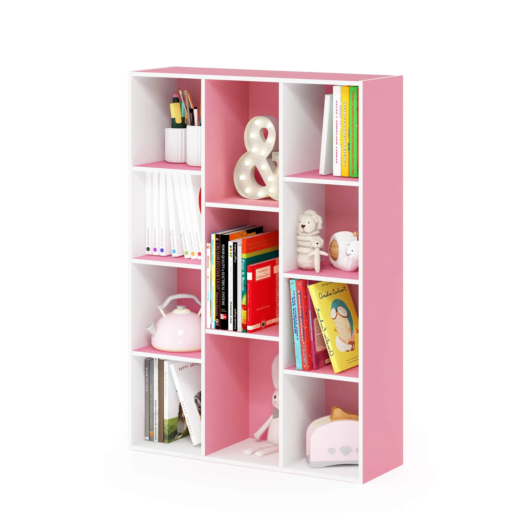 Furinno Luder Libreria Reversibile a 11 Cubi, Bianco/Rosa - immagine 1