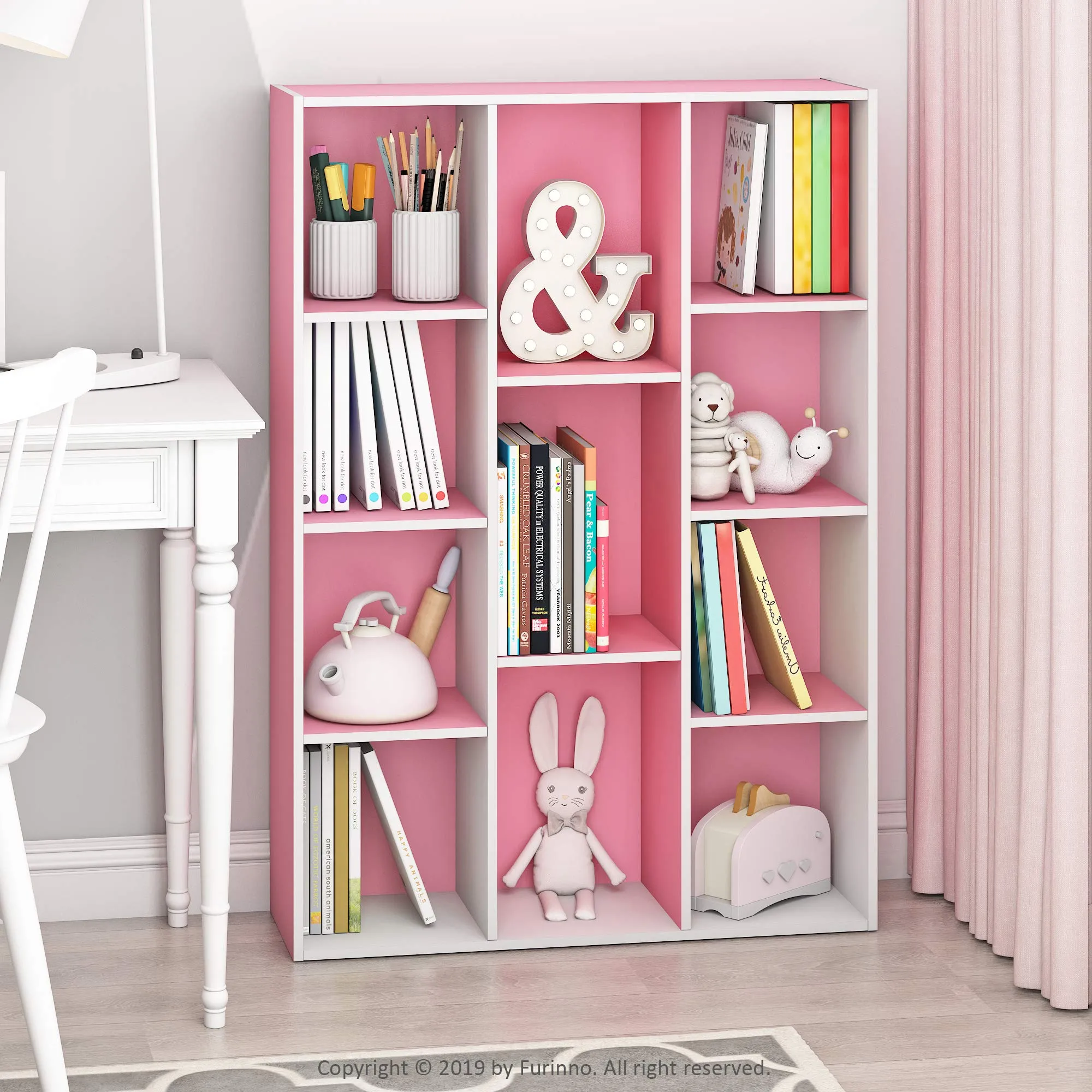 Furinno Luder Libreria Reversibile a 11 Cubi, Bianco/Rosa - immagine 2