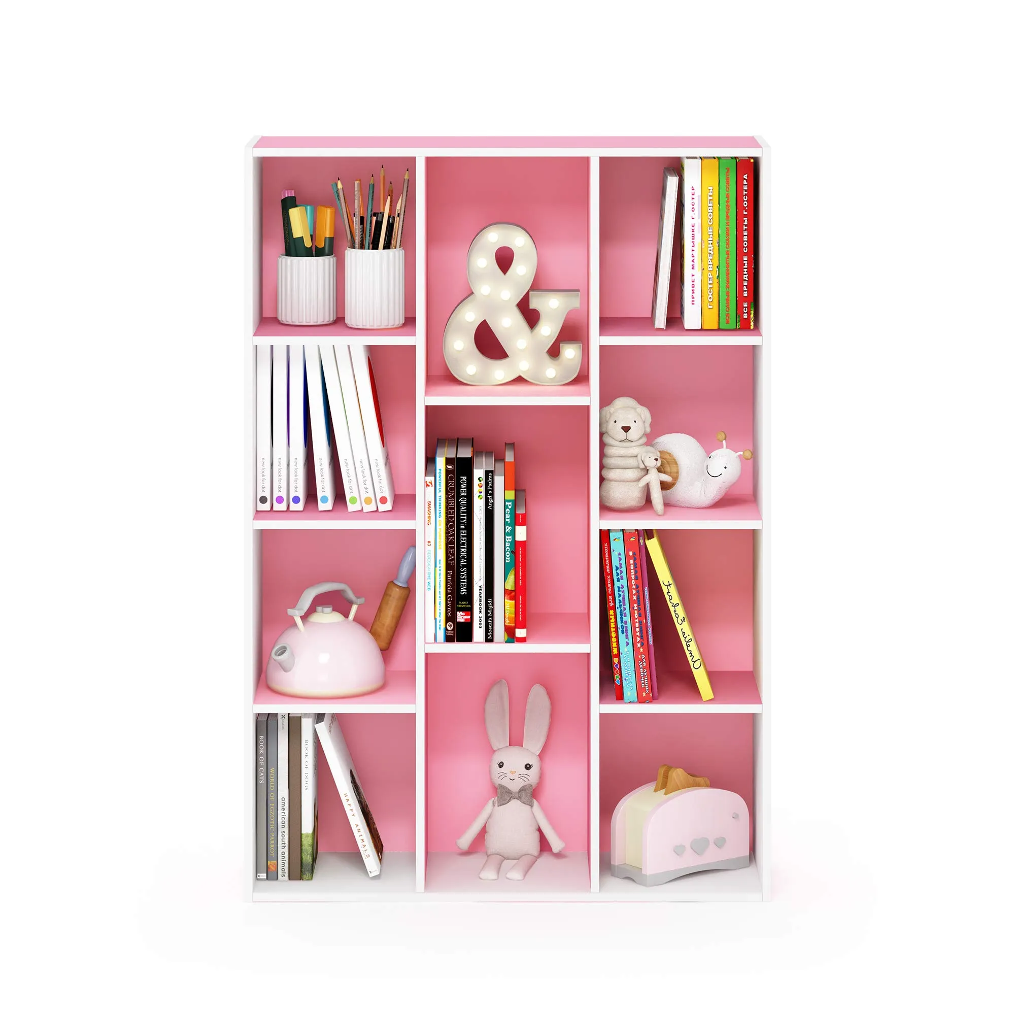 Furinno Luder Libreria Reversibile a 11 Cubi, Bianco/Rosa - immagine 5