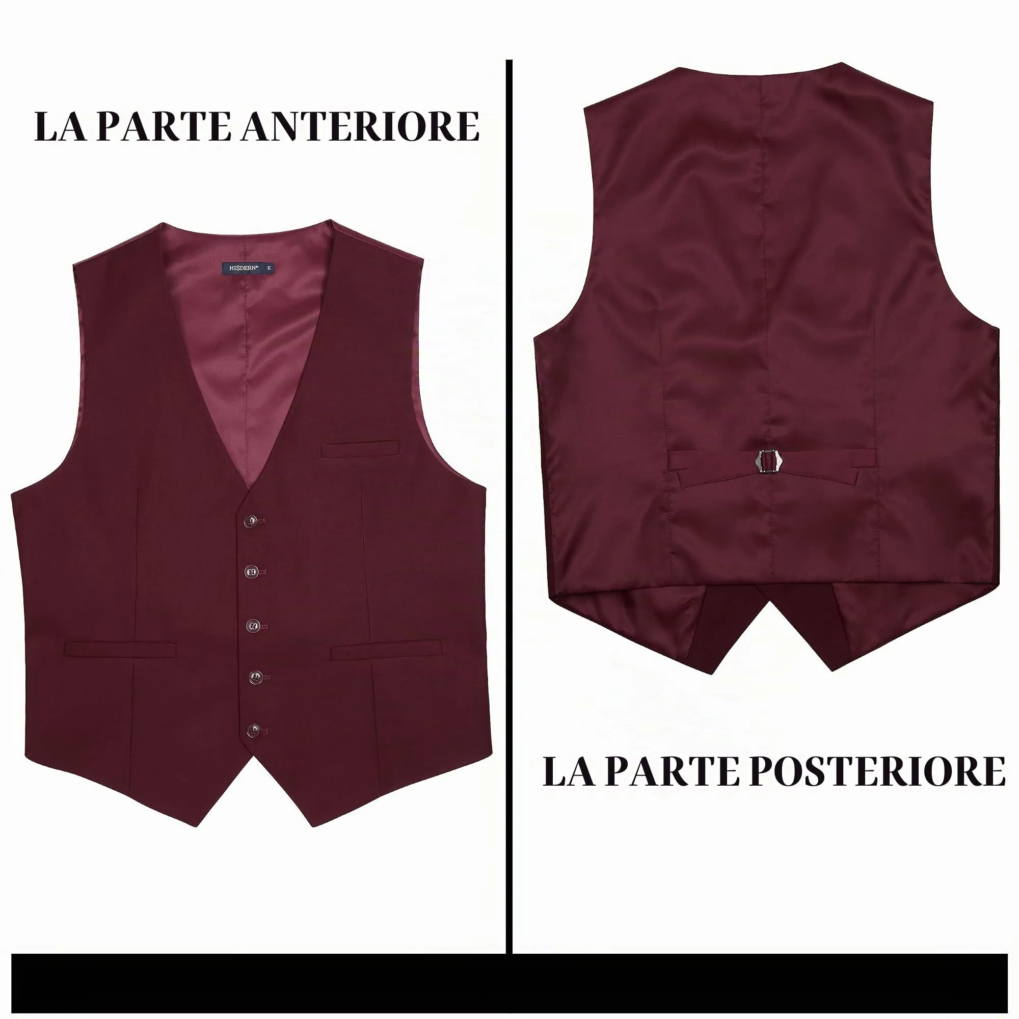 HISDERN Gilet da Uomo in Cotone Formale Borgogna - immagine 6