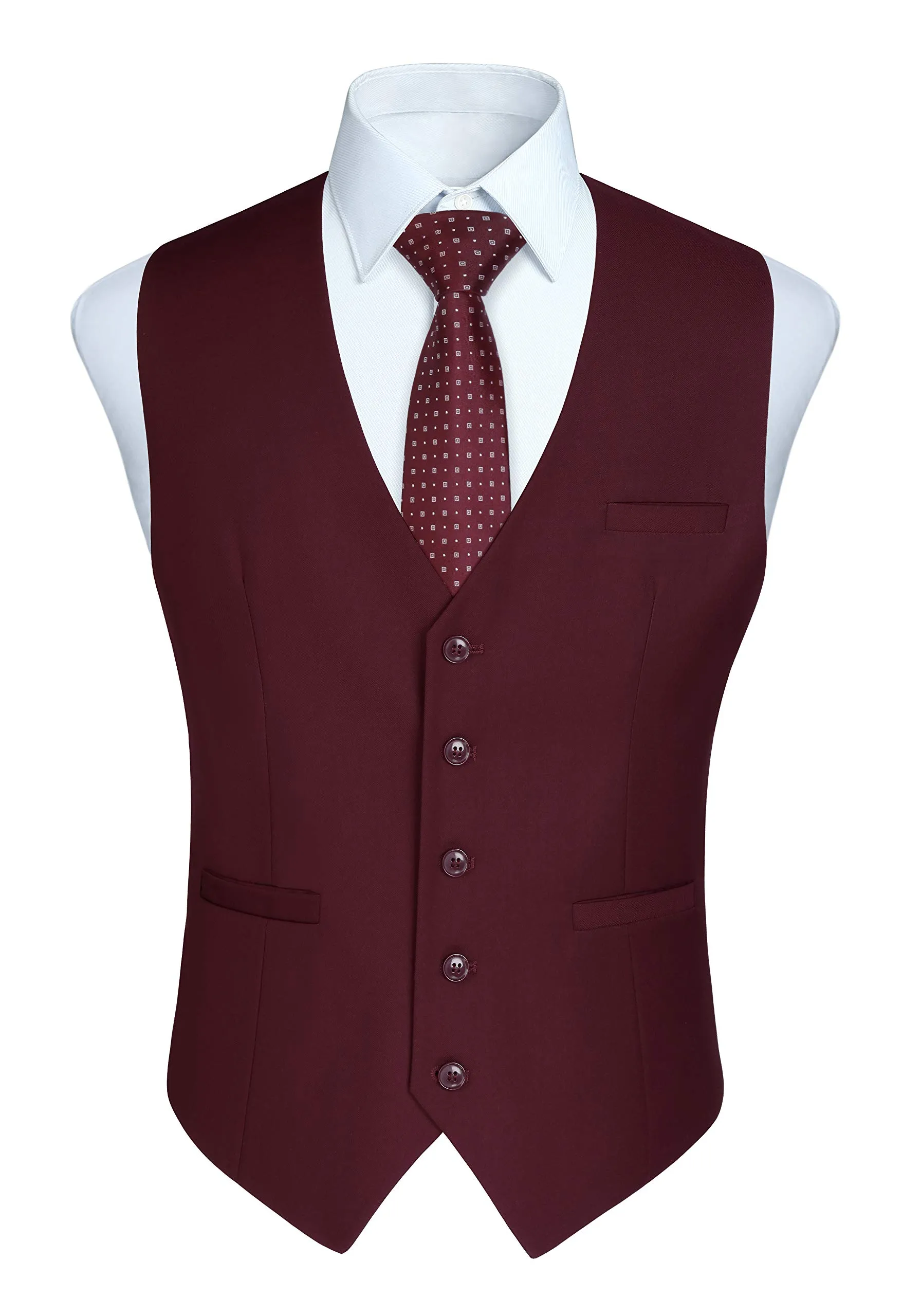 HISDERN Gilet da Uomo in Cotone Formale Borgogna - immagine 1