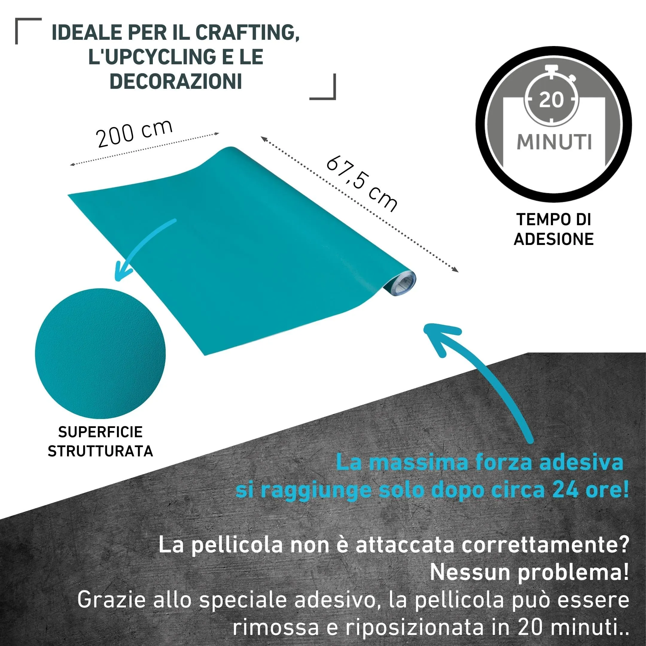 Venilia Pellicola Adesiva, Blu Petrolio, 67,5cm x 2m, PVC senza ftalati - immagine 2
