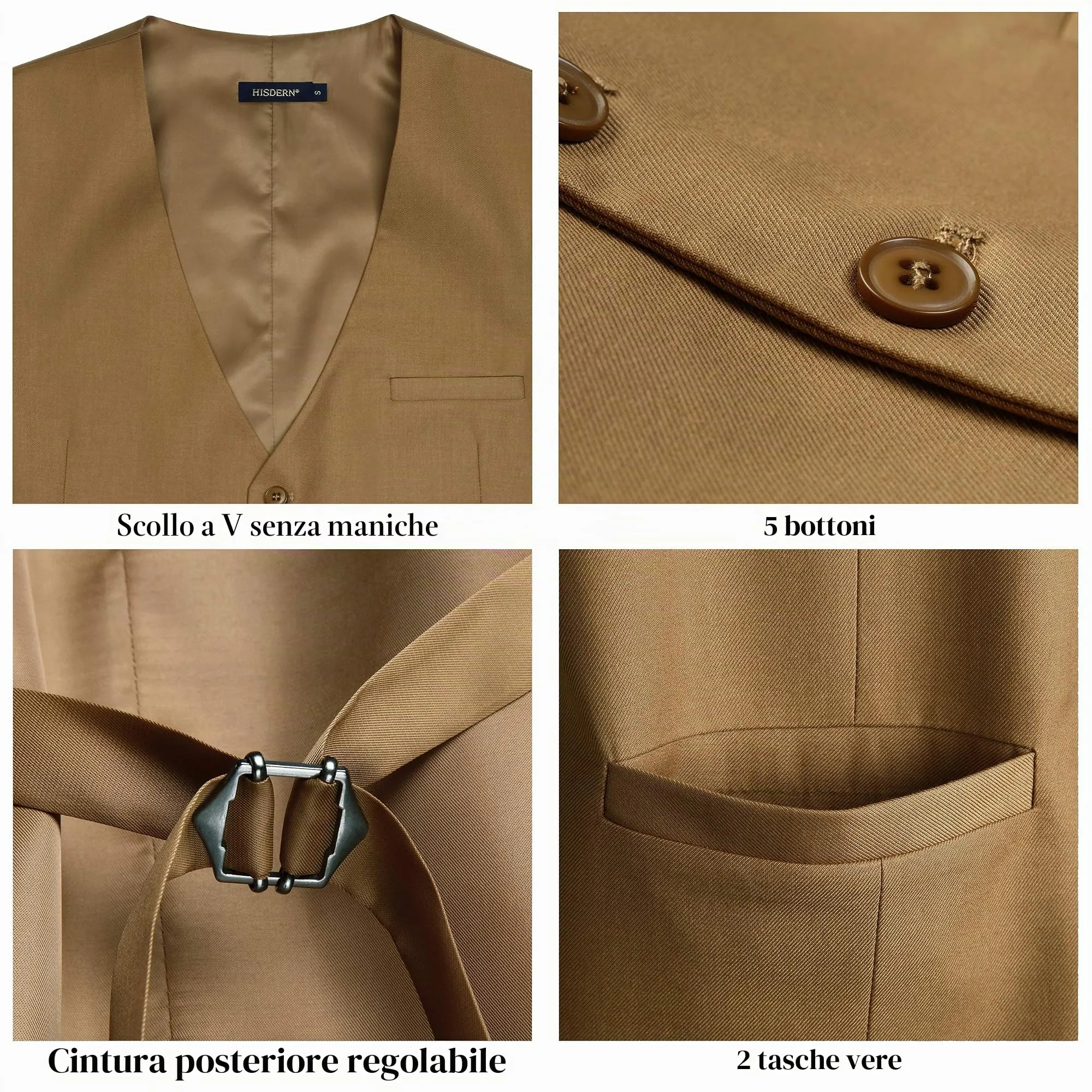HISDERN Gilet in Cotone Tinta Unita da Uomo - immagine 5