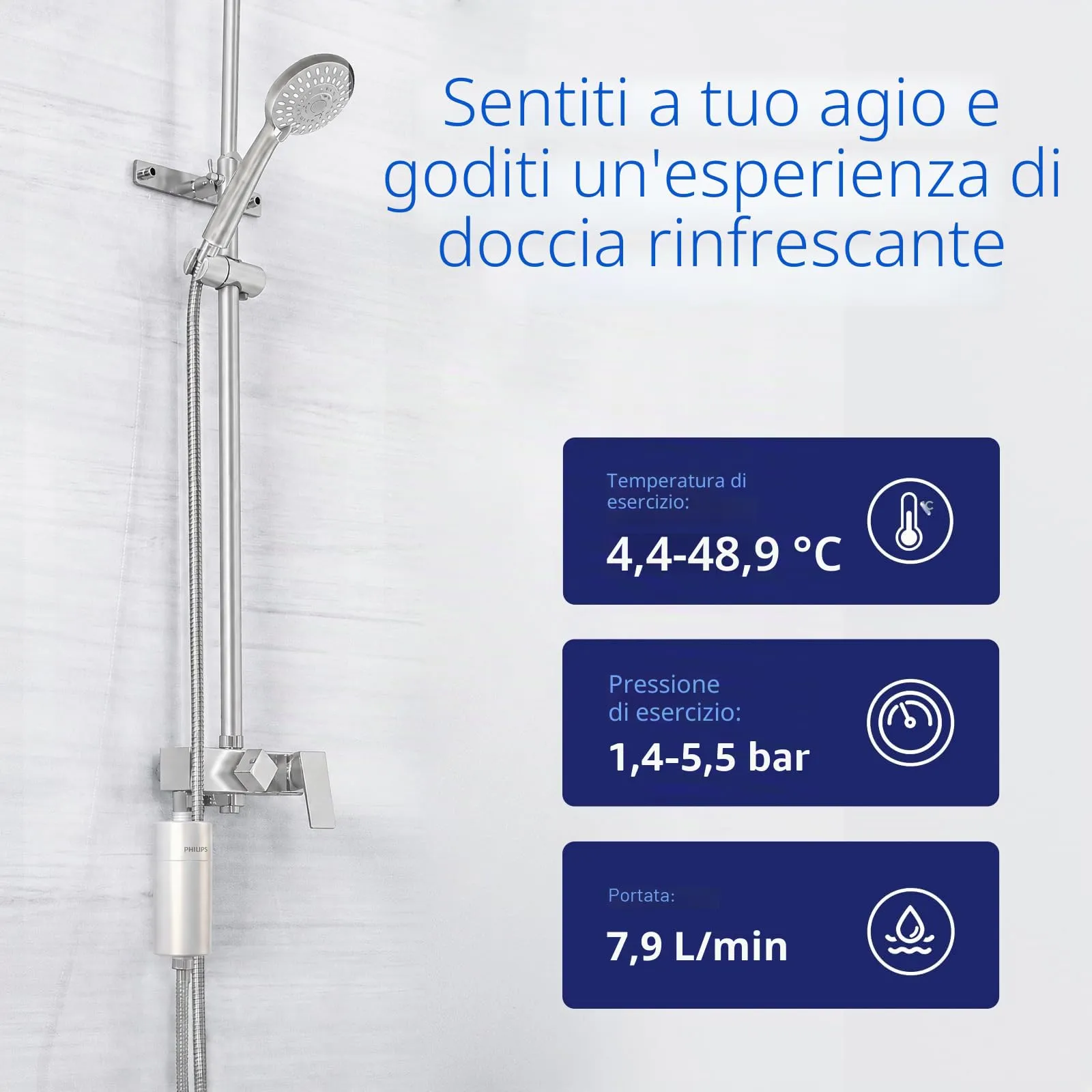 Philips Filtro Doccia In-Line AWP1775WH, Bianco, Filtrazione 50.000L - immagine 7